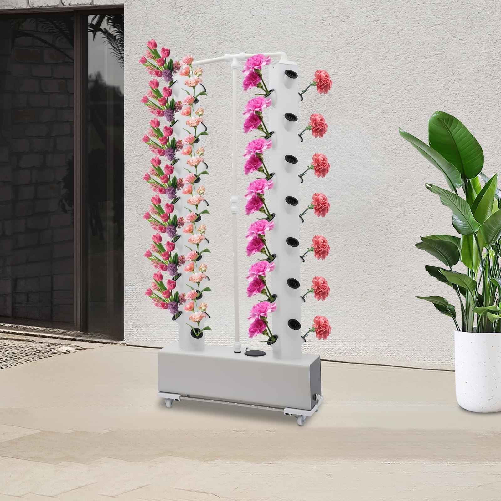 Torre di coltivazione idroponica da giardino con 56 fori, torre idroponica verticale. Sistemi idroponici con serbatoio d'acqua e cestini per piante per erbe, frutta e verdura da interno