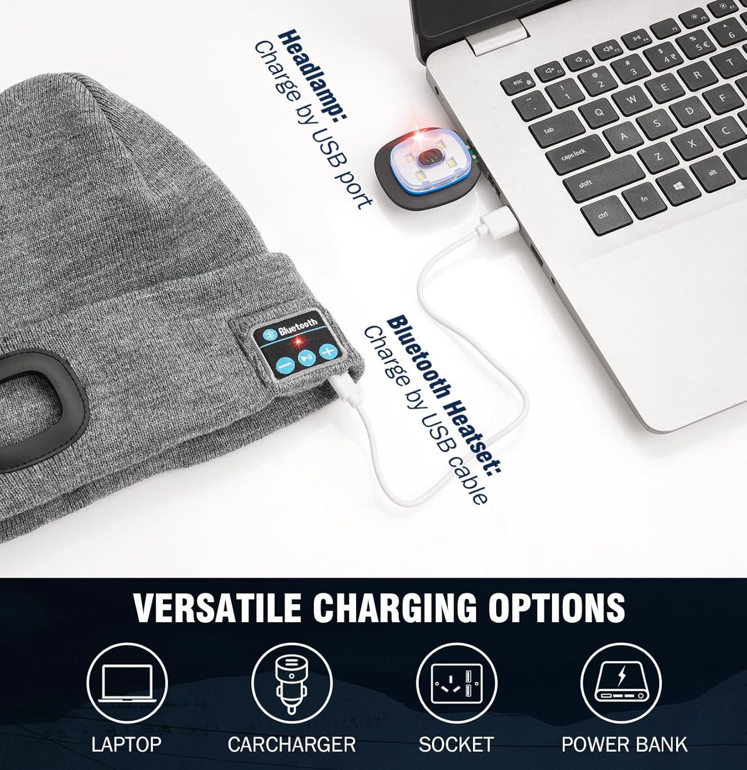 Wmcaps Stocking Cap Stuffers Bluetooth Beanie with A Light, 2-Pack Flashlight Headlamp Winter Hat Gifts for Men Women Dad Him - Image 6