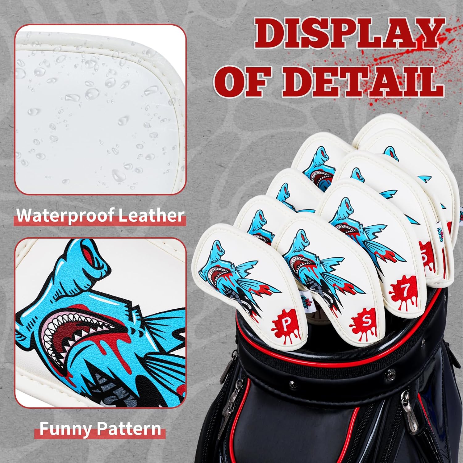 Big Crazy Golf Head Covers, Golf Club Covers Funny, Driver Headcovers, Golf Club Covers, Fairway Woods Head Covers, Hybrids Headcover, Putter Cover with Soft Lining for Golf Gift Hammerhead Sharks