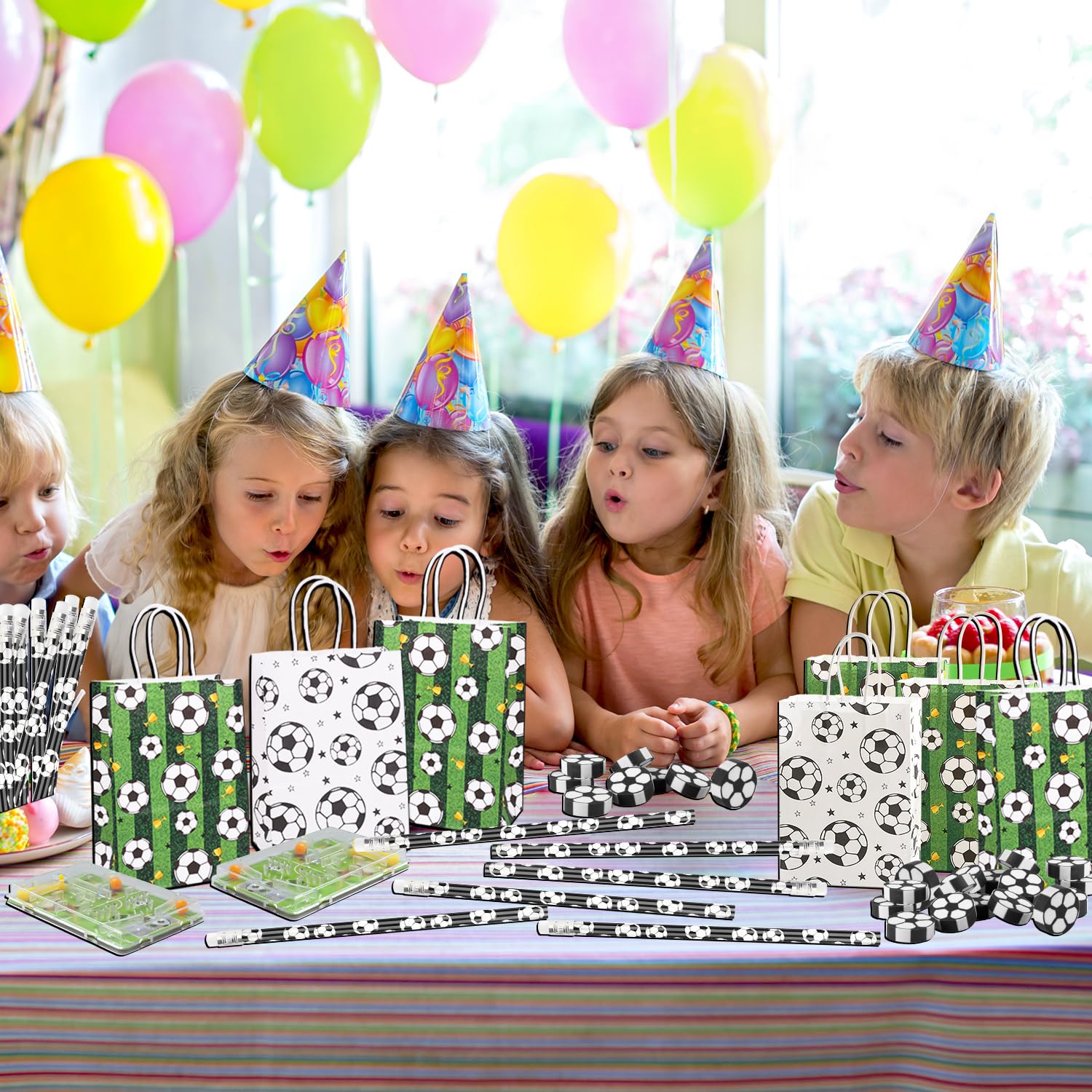 Fußball Mitgebsel Set – 42 Teile: Bleistifte, Radiergummis, Tüten, Flipperspiele, Für Kindergeburtstag
