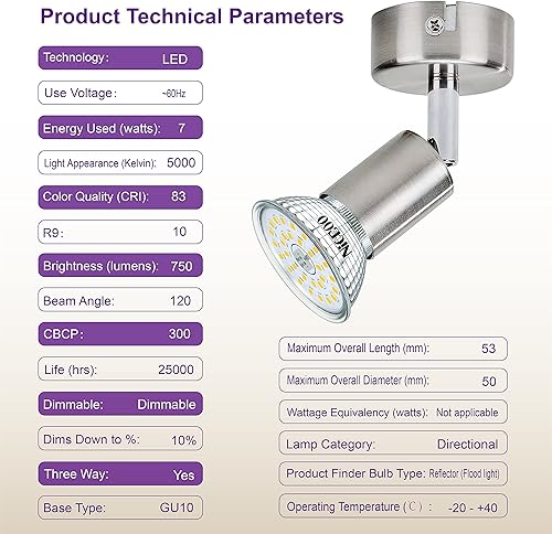 Miniatura 2 de NICEOO GU10 LED 7W luz blanca diurna 5000K sin escalones o regulable de 3 pasos 2 en 1, paquete de 4 750 lúmenes equivalentes a 75 W sin parpadeo,