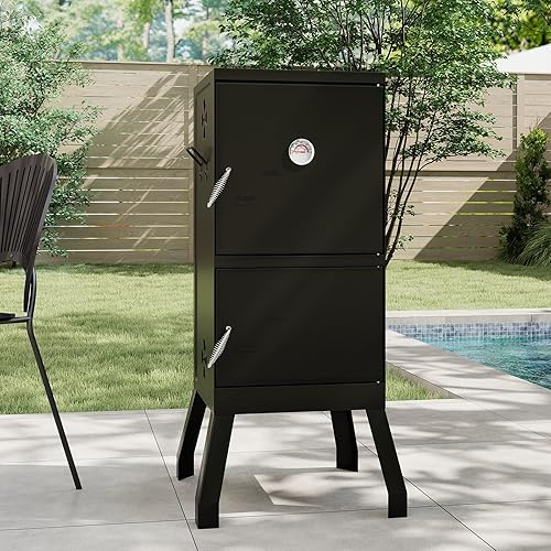 Miniatura 9 de Happygrill Parrillas de carbón, parrilla vertical de 40 pulgadas con termómetro integrado, amortiguadores de aire ajustables, bandeja de agua