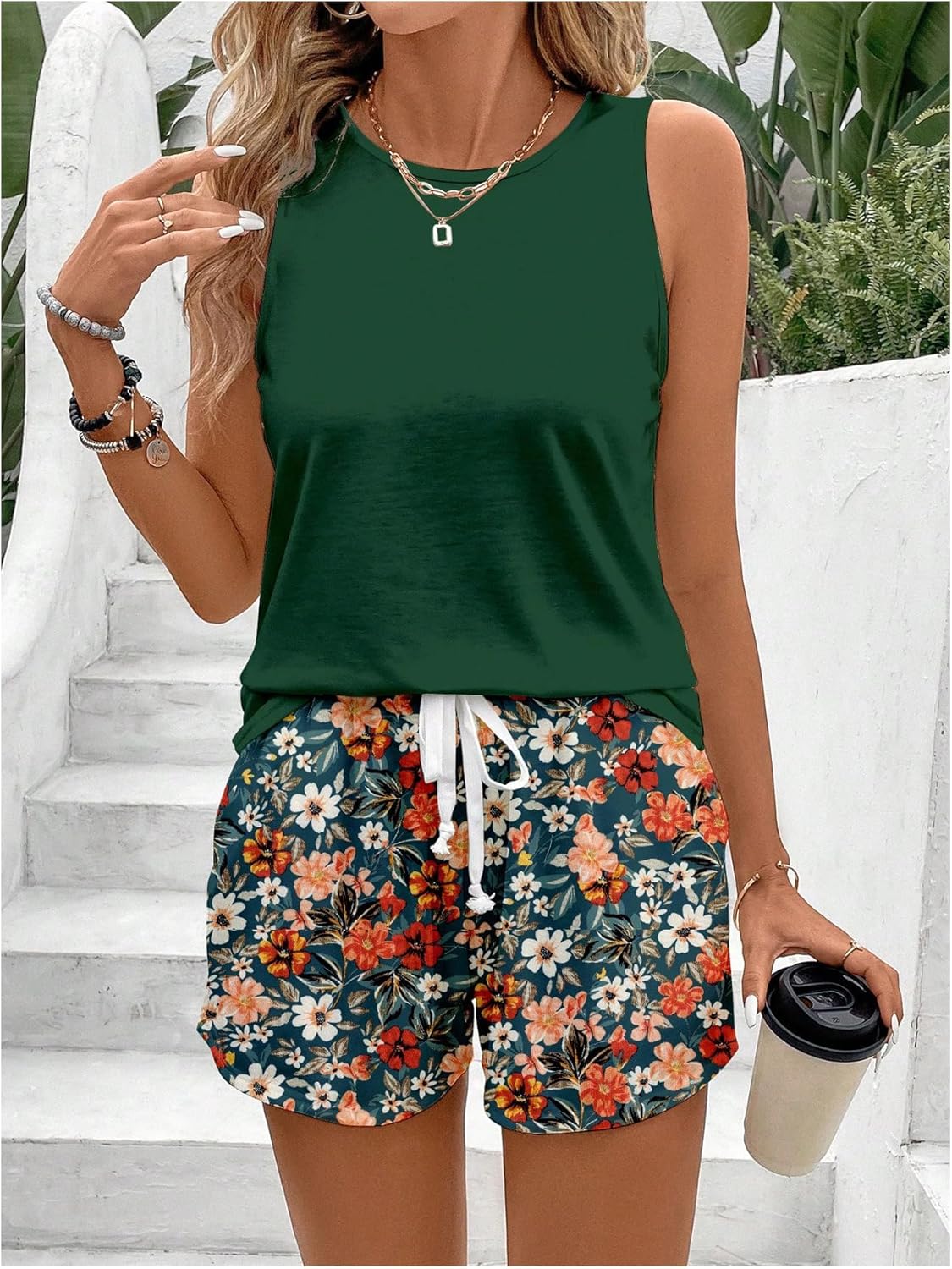 SOLY HUX Women's Summer 2 Piece Outfits Sleeveless Tank Tops and Floral Print Shorts Casual Vacation Set - Image 4