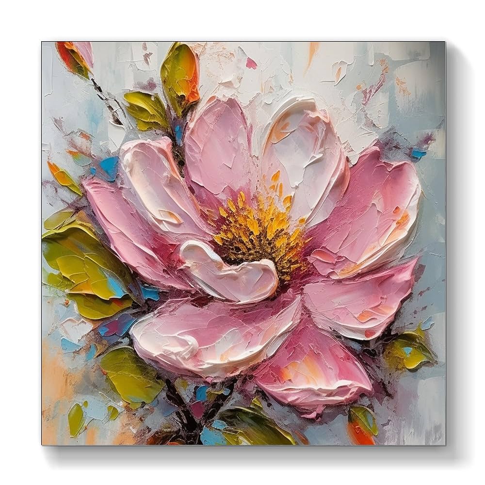 UYLHJKLZ Pink Flower Oil Painting on Canvas Abstract