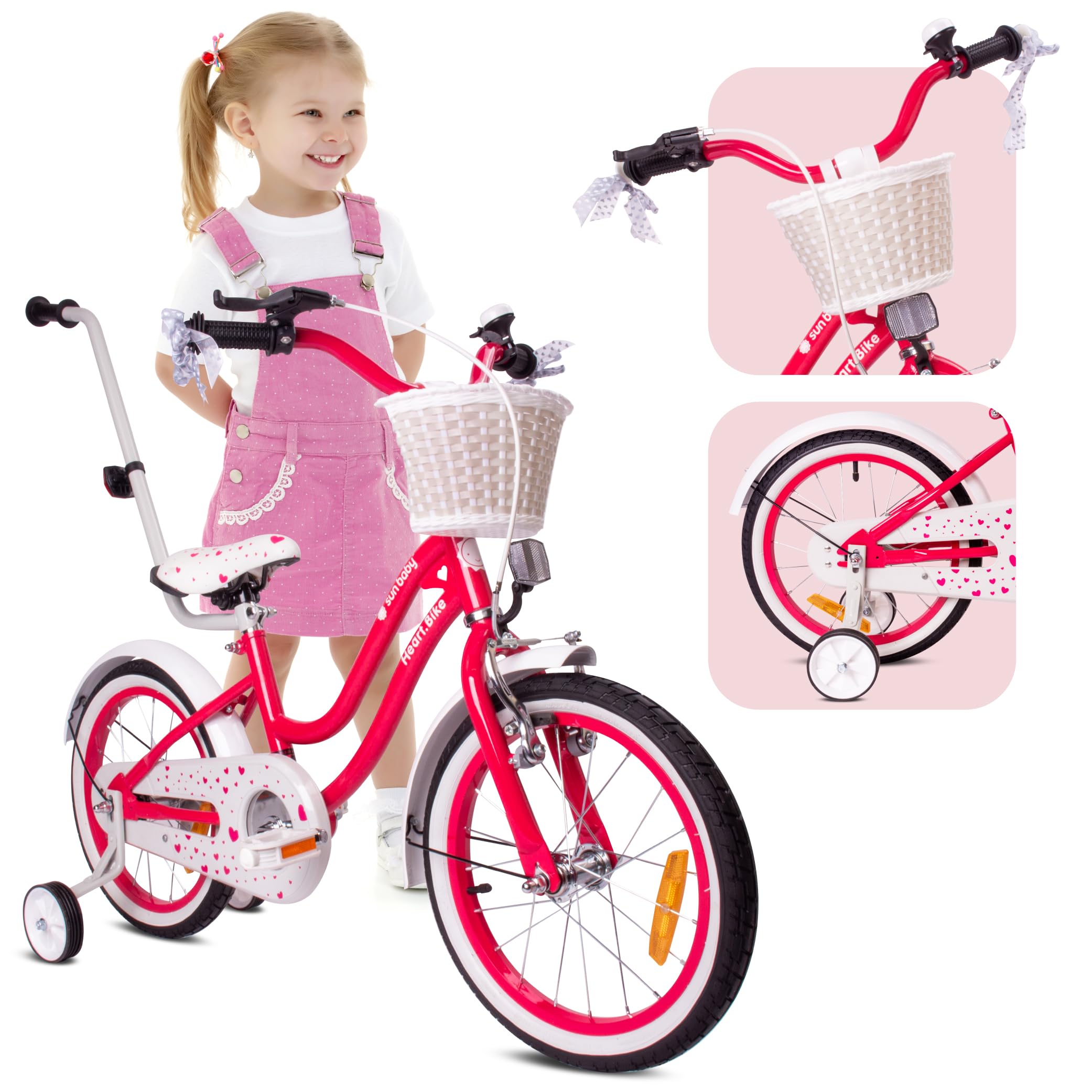 sun baby Bicicleta para niñas Heart Bike, tamaño de Rueda 12 14 16 Pulgadas, con Barra de Empuje Desmontable, Bicicleta Infantil para niñas de 2 a 6 años — view 22