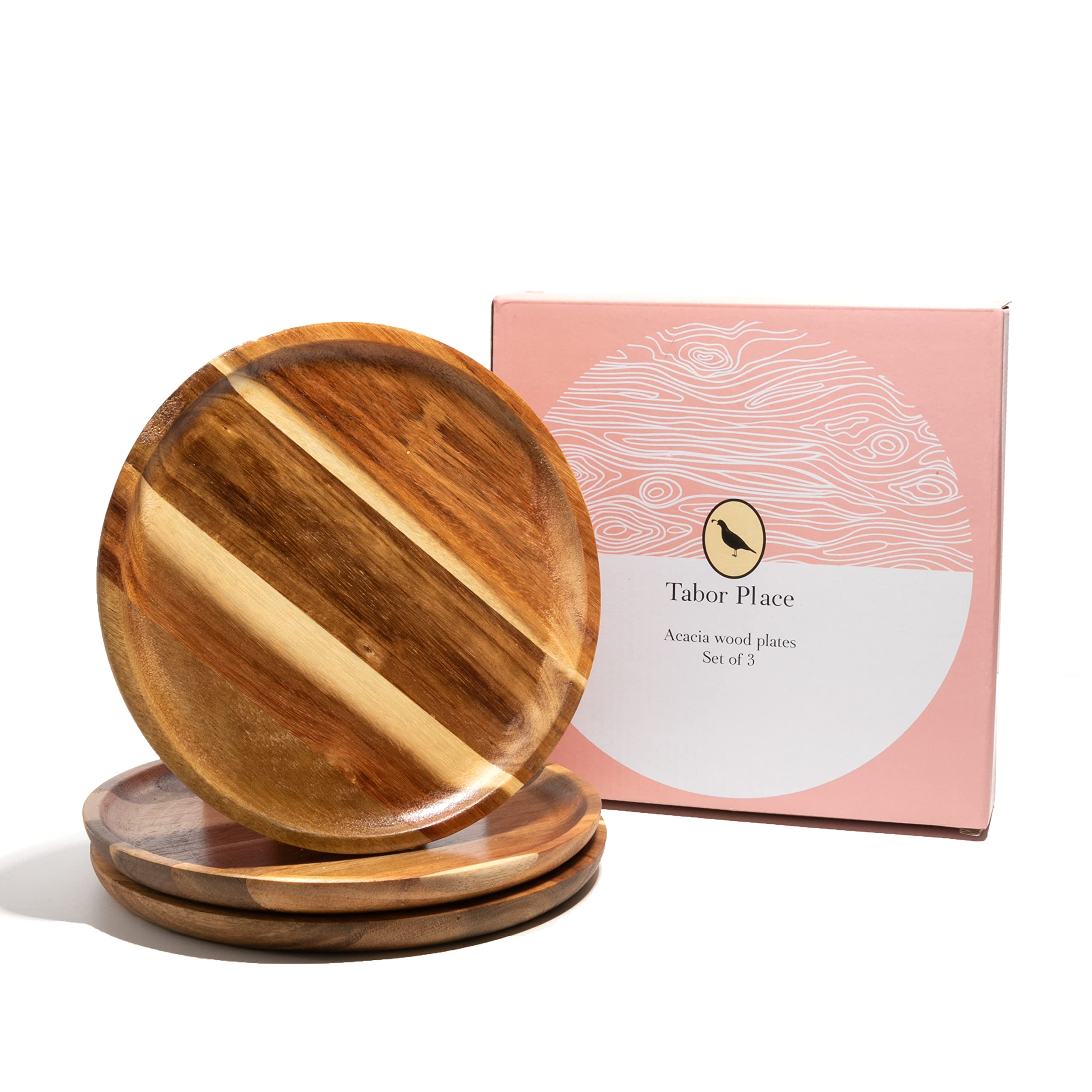 Acacia wood plates - 8 inches - Set of 3