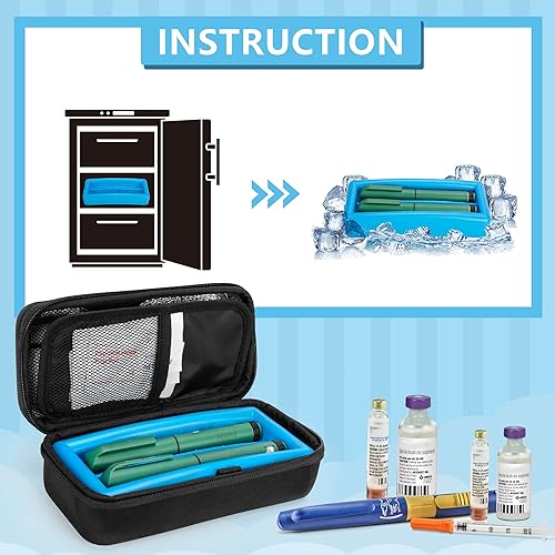 Miniatura 8 de Damero Organizador de botellas de píldora con enfriador de insulina, bolsa de almacenamiento de medicamentos con estuche de insulina con paquete de