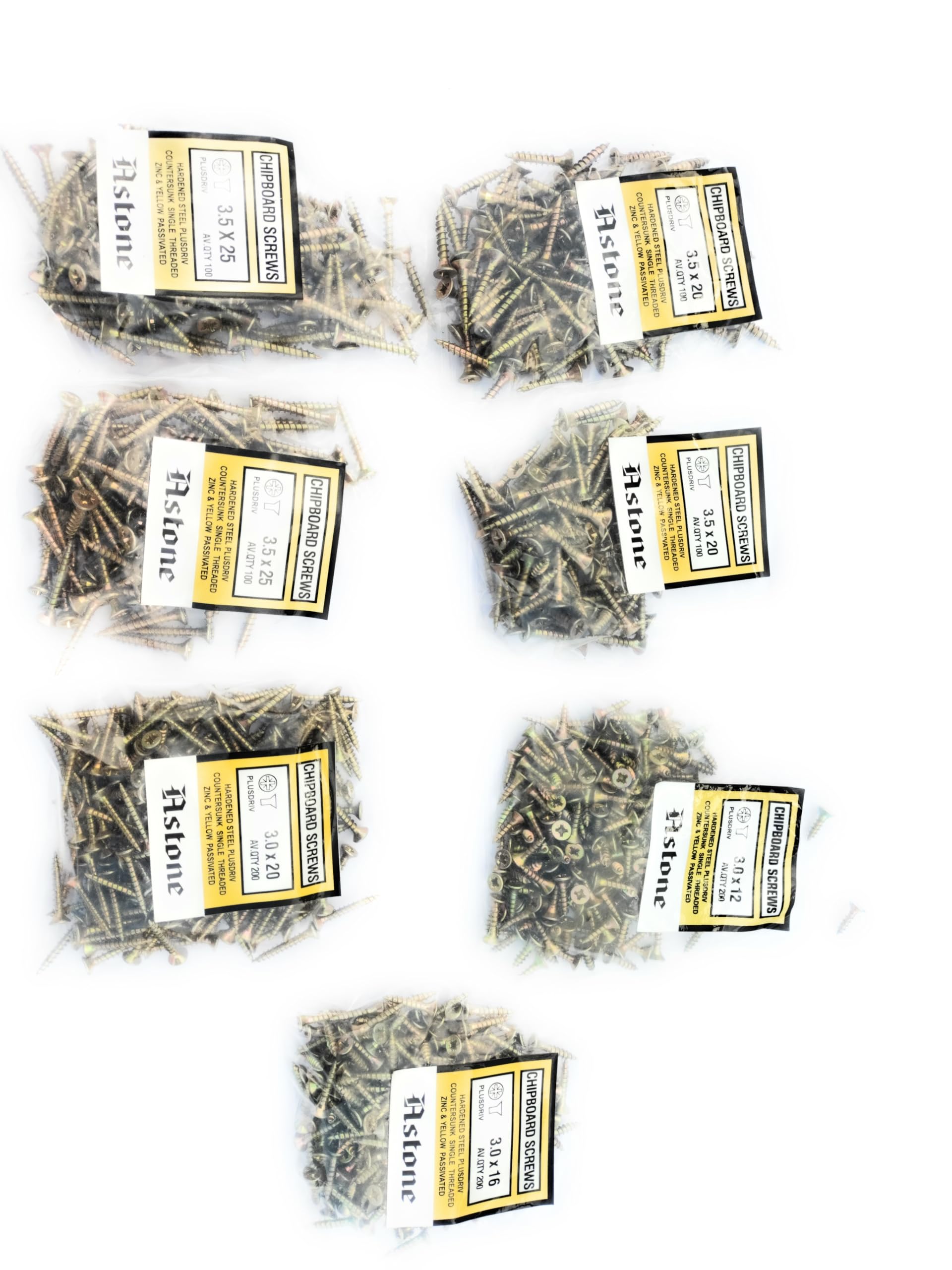 Astone wood screw assortments (1000pc zinc and yellow)