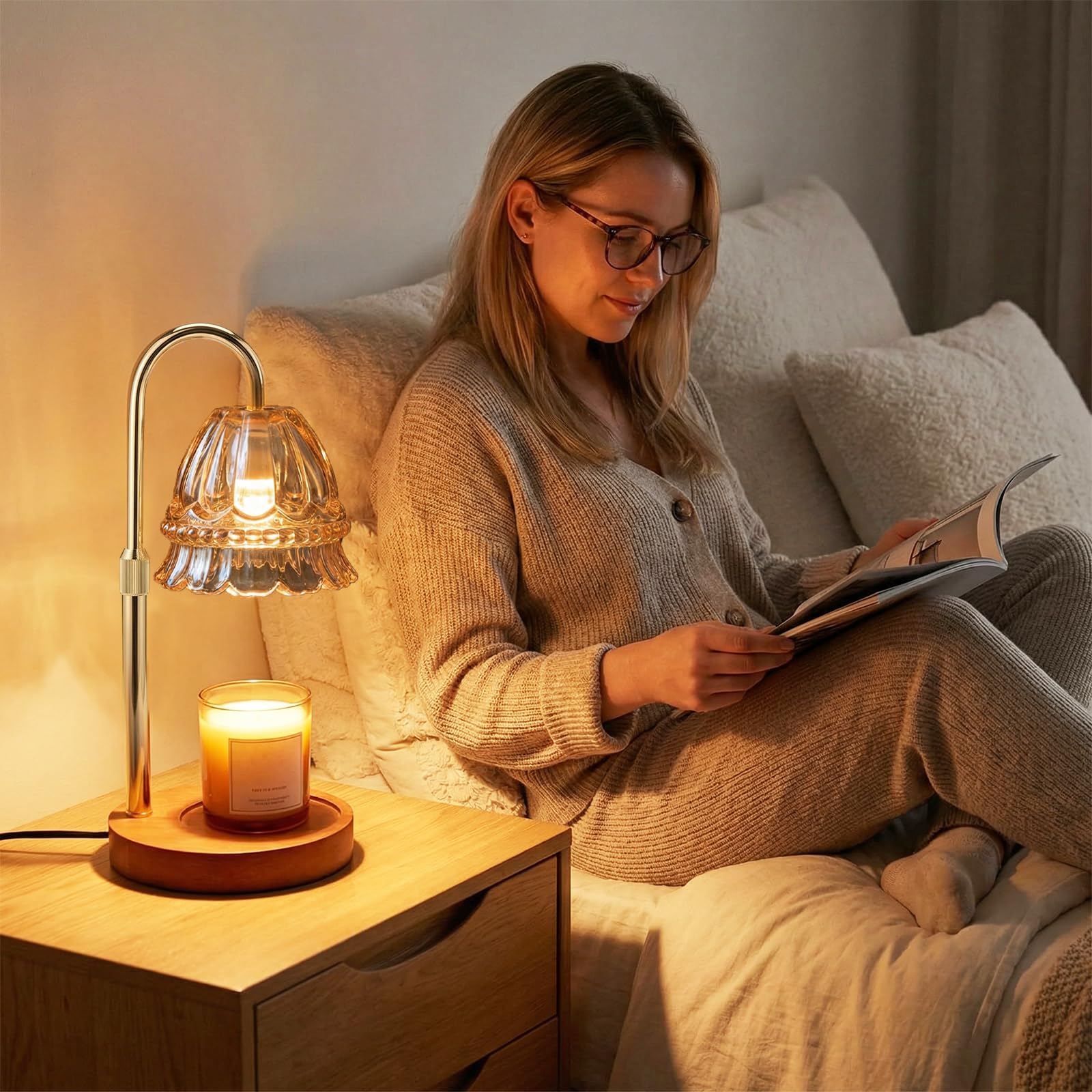 Lámpara Calentadora de Velas, Lámpara Calienta Velas con Temporizador y Atenuador, Candle Warmer Lamp Eléctrico con 2 Bombillas, Vela Lampara Perfumada Altura Ajustable para Hogar Decoración