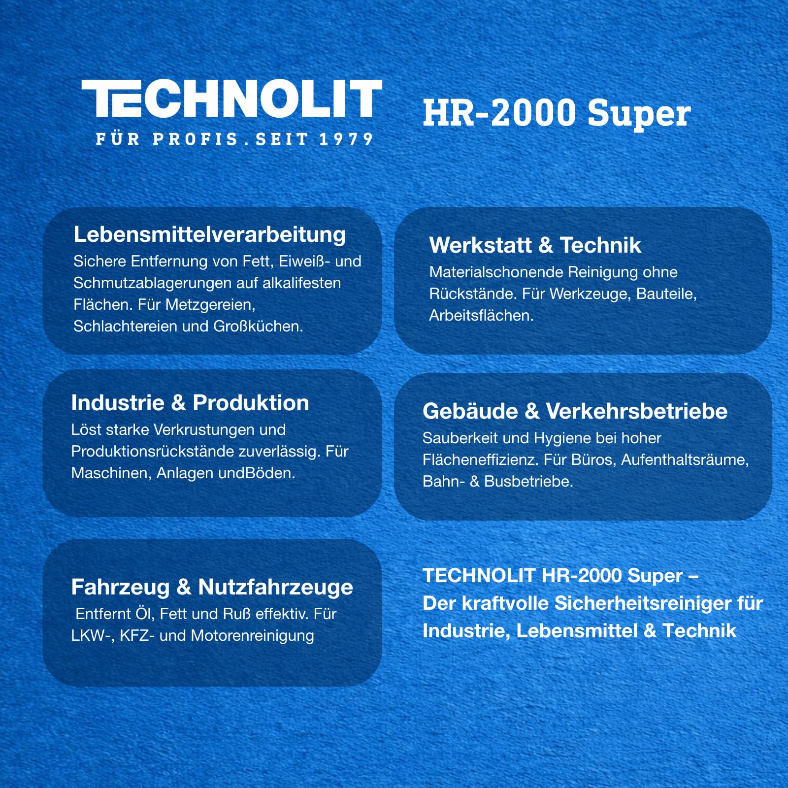TECHNOLIT HR-2000 Super Reinigungskonzentrat 5L | Industriereiniger | Alkalisch gegen Fett & Öl | Für Metzgerei, Werkstatt, Boden | Materialschonend | Phosphatfrei | Konzentrat verdünnbar