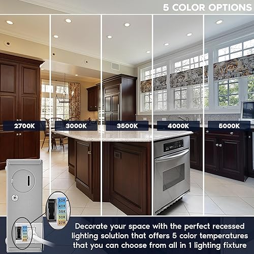 Miniatura 2 de LUXRITE Luz LED empotrable ultrafina de 5 pulgadas con caja de conexiones, 12 W, 5 colores seleccionables 2700K-5000K, 1000 lúmenes, luces LED