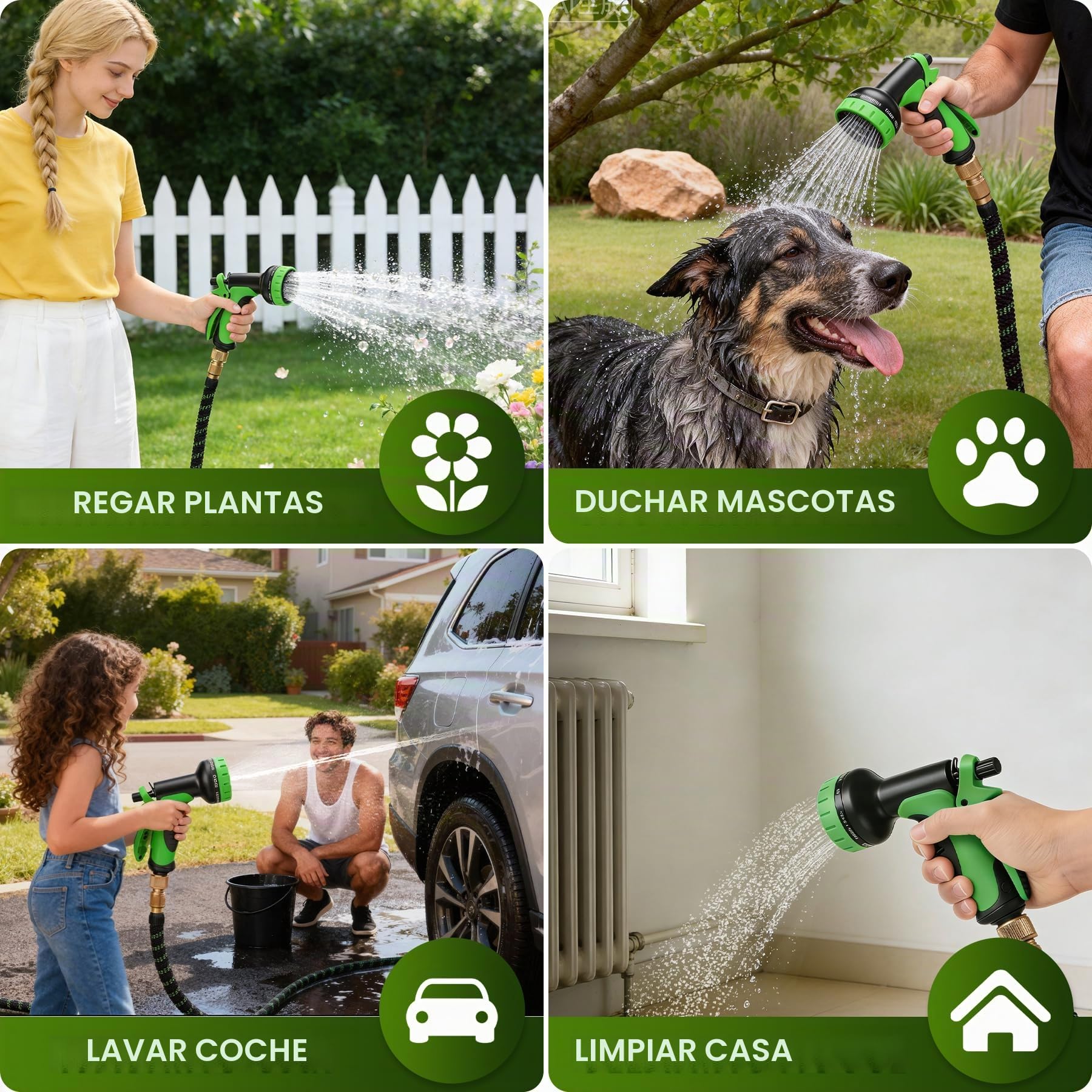 Manguera Jardin Extensible de 30 Metros, Manguera Jardin con Pistola Riego de 10 Funciones, Conectores de Latón 1/2" y 3/4" Antifugas, Ideal para Jardinería, Césped y Limpieza de Coches