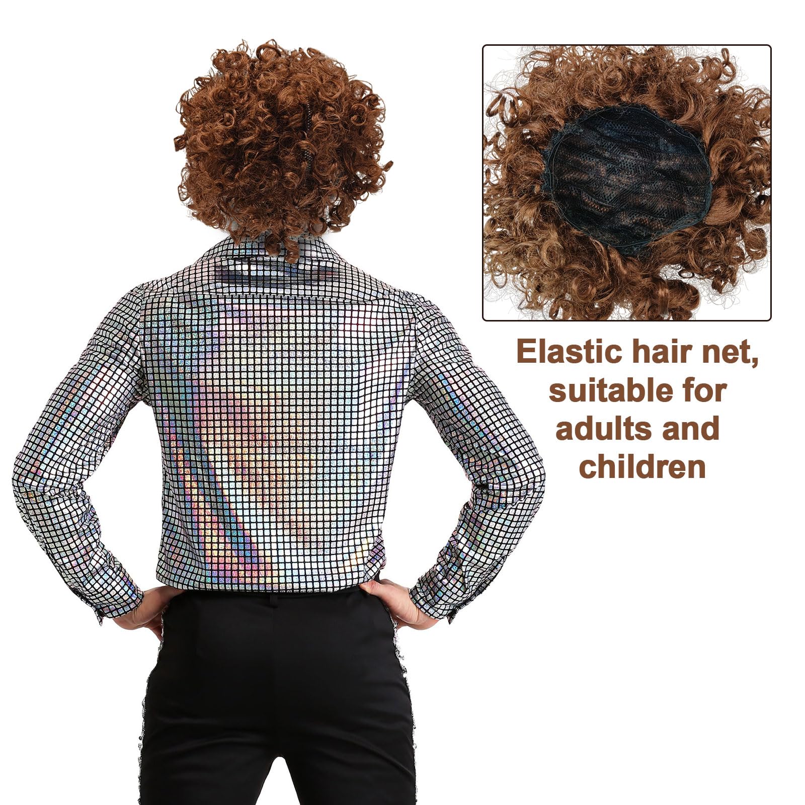 EUPSIIU Brown Curly Wig for Women Girls Ladies Fancy Dress Wig Synthetic Hair Wigs, 80's Curly Hair Disco Hair Fancy Dress - Image 2