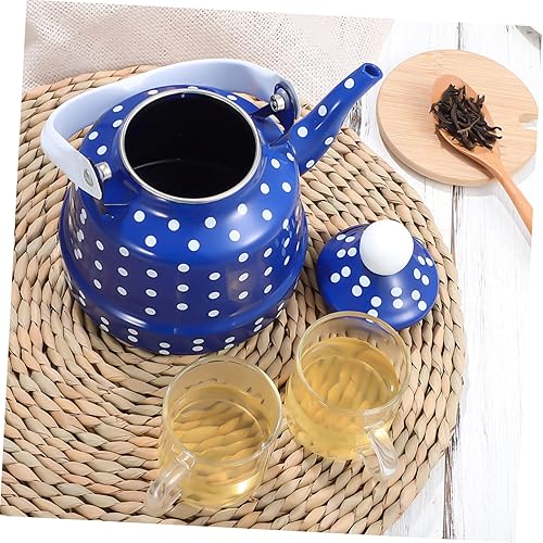 Miniatura 5 de Cabilock Tetera esmaltada para restaurante Home en L 3 piezas con esmalte de cocina interior de puntos agarre de puntos azules blanco y vintage para