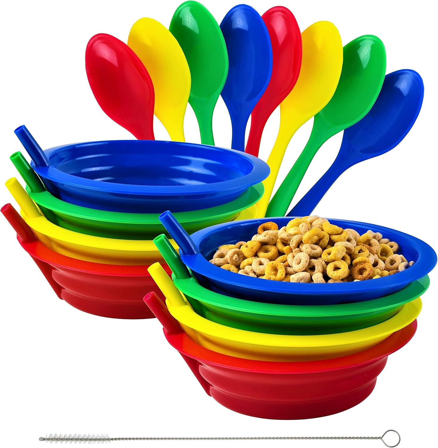 Green Direct Sippy Bowl With Straw and Matching Spoons 22 Ounce Plastic Cereal