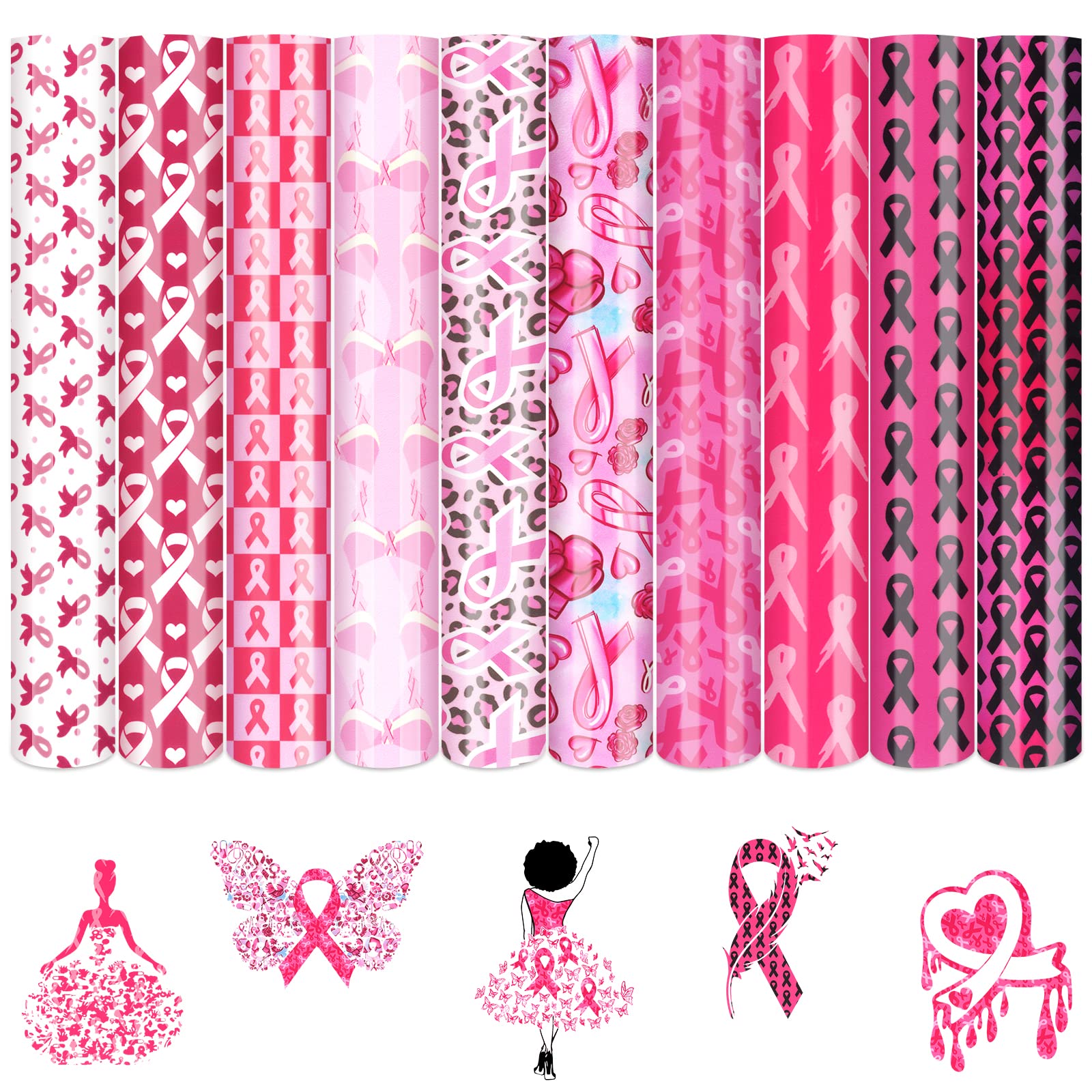 Amazon.com: Tintnut Pink Ribbon HTV Heat Transfer Vinyl - 10 Sheets 12 ...