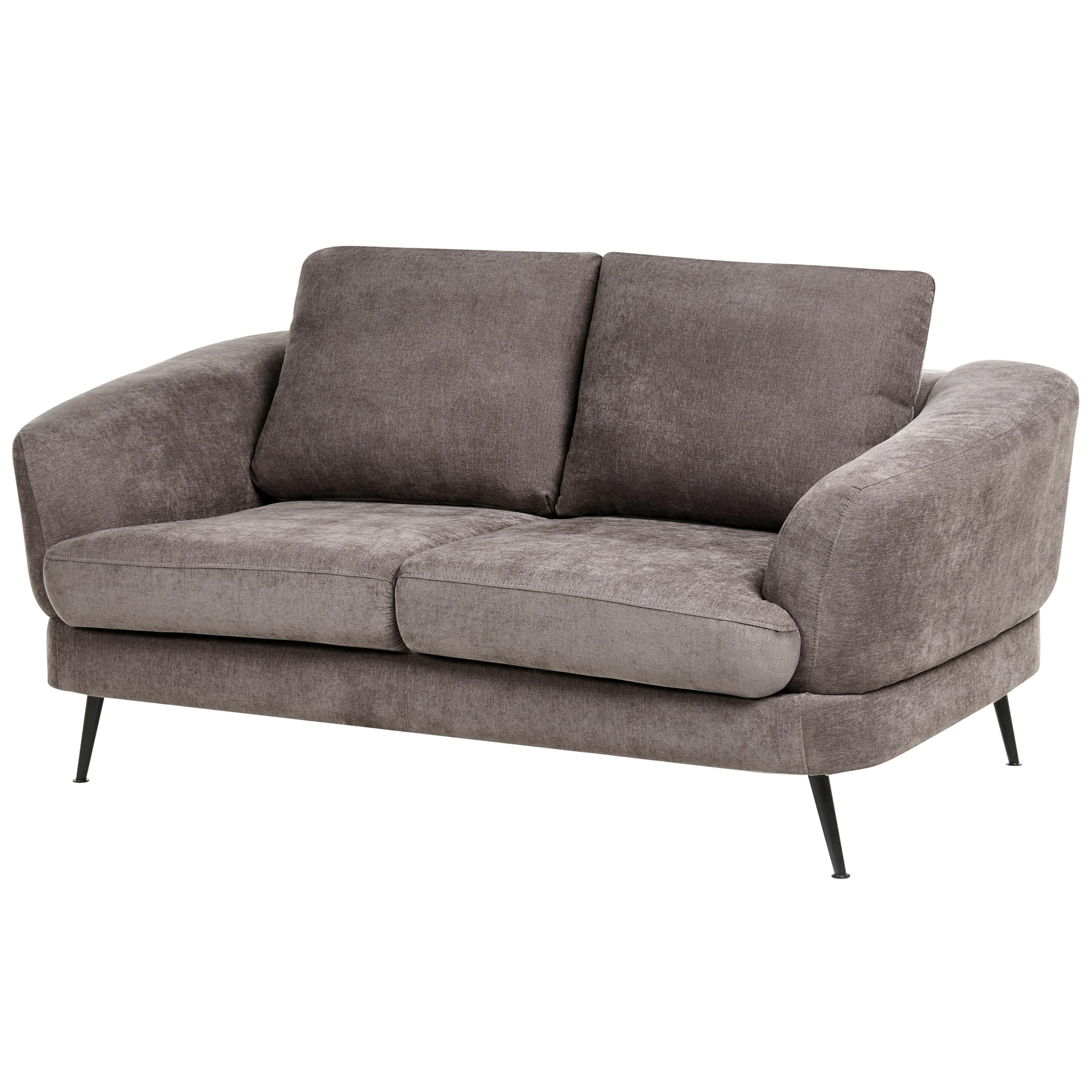 Tapicerowana sofa 2-osobowa szenila z podłokietnikami czarne żelazne nogi do salonu szarobeżowa Kjaer