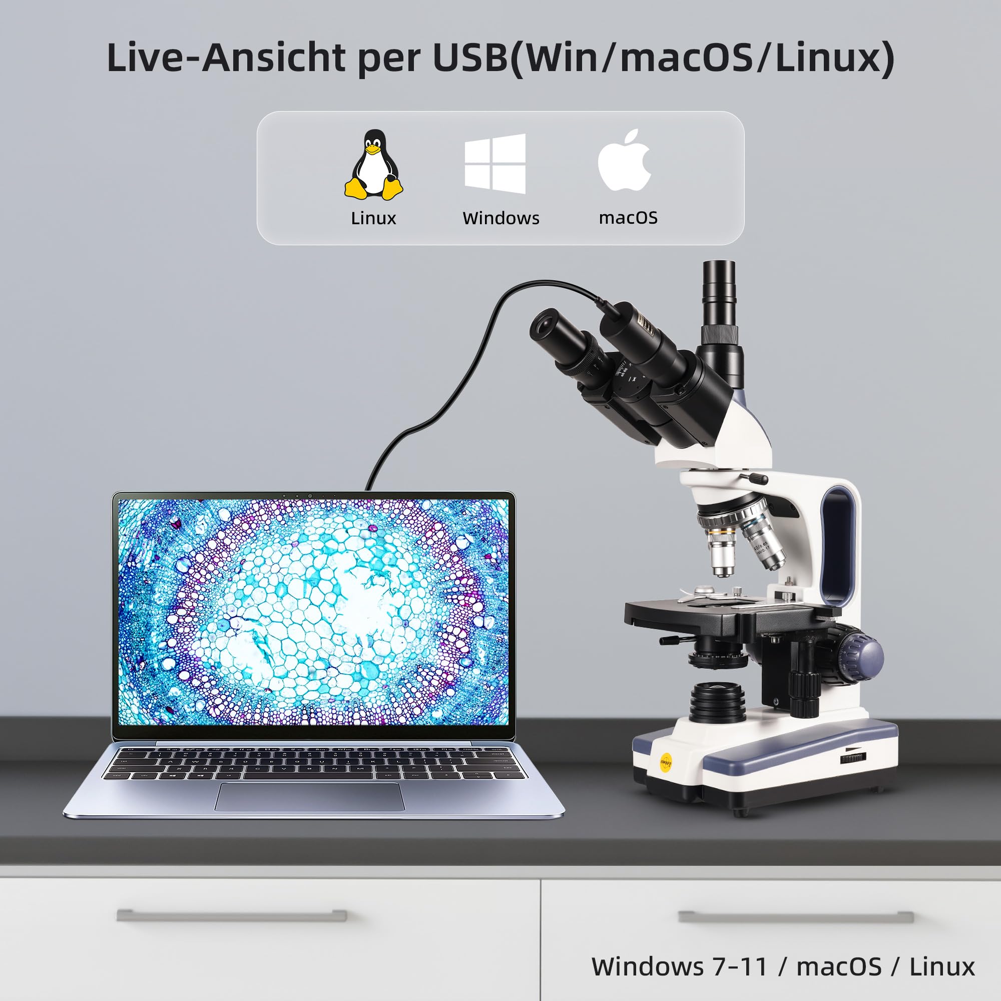 SWIFT EP2M 2-MP 1080p fotocamera oculare USB microscopio per tubi oculari e trinoculari da 23,2 mm, compatibile con Windows 7-11 e macOS, S-Viewer per misurare e annotare