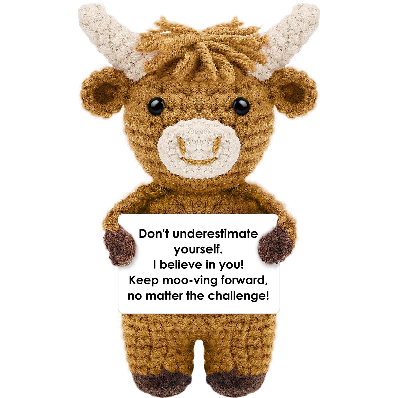 Hoedia Emotional Handmade Highland Cow Crochet Figurines, Positive Crochet Animal &amp; Self-Care Gifts for Women Men Inspirational Desk/Home Decor