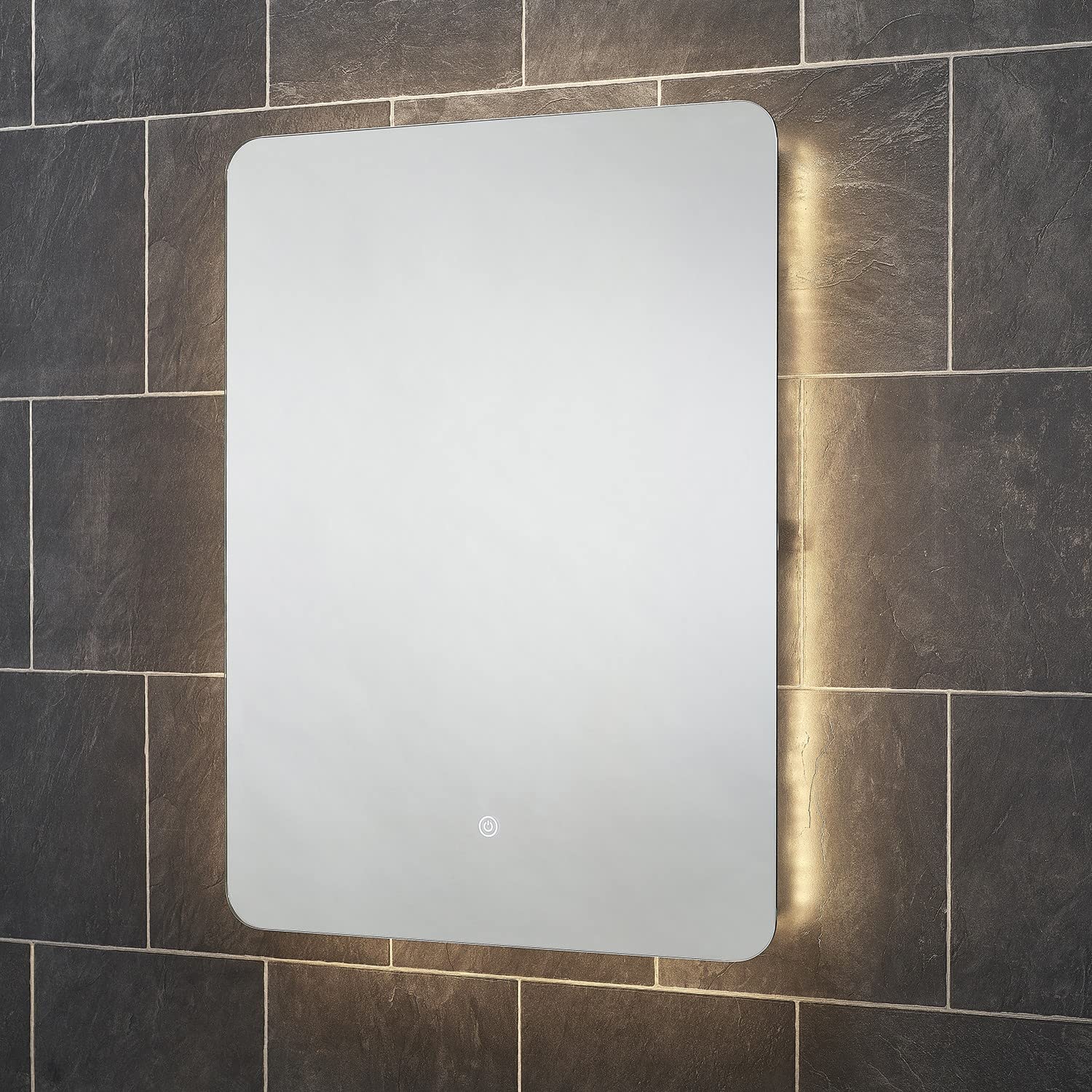 Sensio Silver Reagan Rectangular Backlit Heated Bathroom Mirror With Lights & Shaver Socket 800 X 600Mm