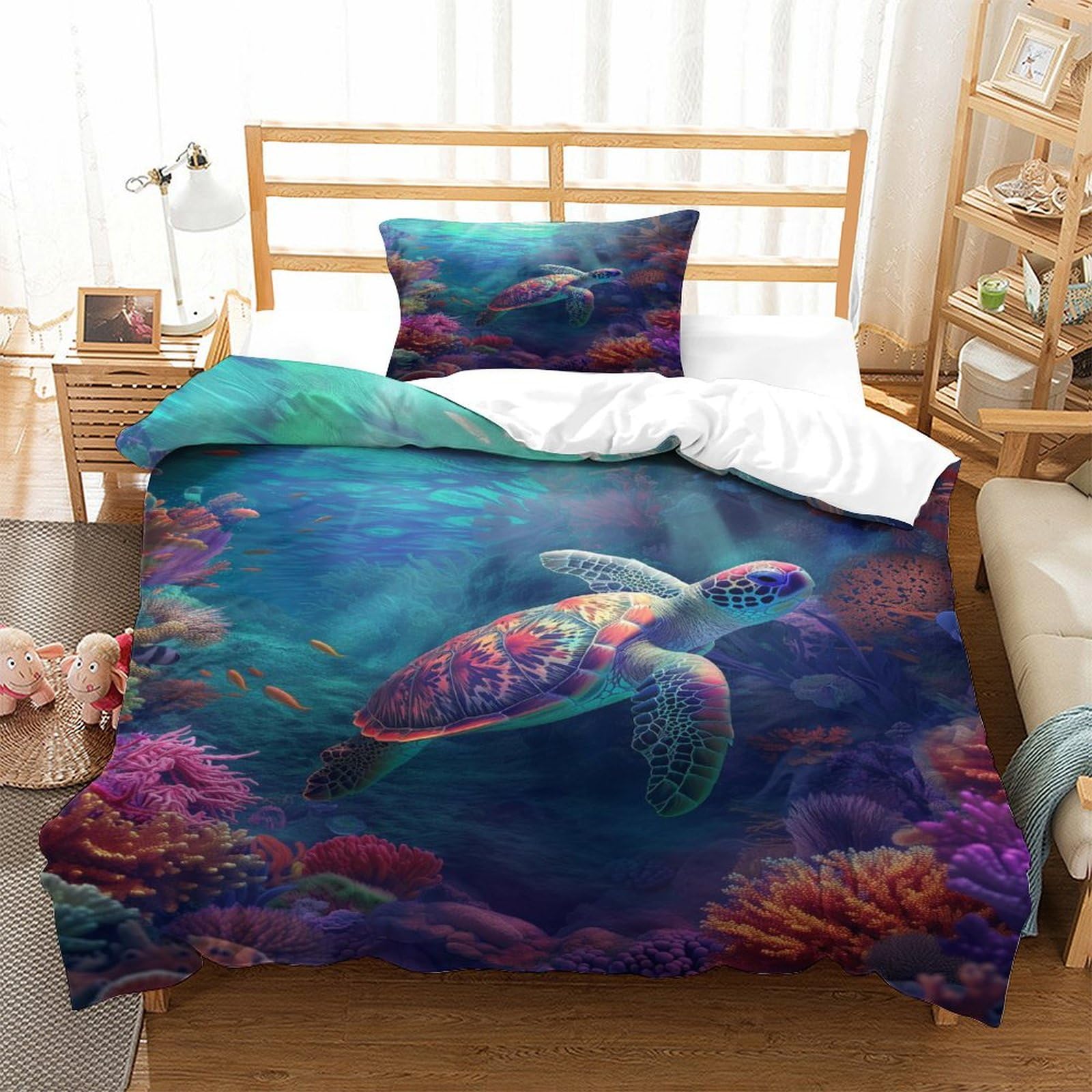 P1s9u7w5y Sea Turtle-1 3D Printed Sea Turtle Duvet Cover Set 3Pcs Microfiber Ocean Bedding Set Single（135X200cm）