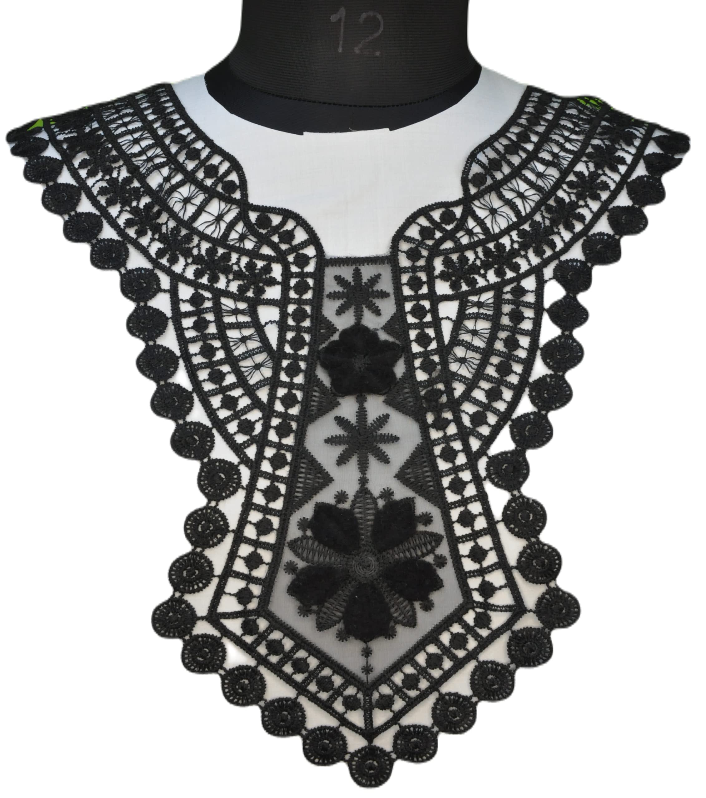 Ani Accessories Black Elegant Flower Embroidered Sewing Neck Applique | Sew On Patch Neck Applique DIY (Velvet Flower)