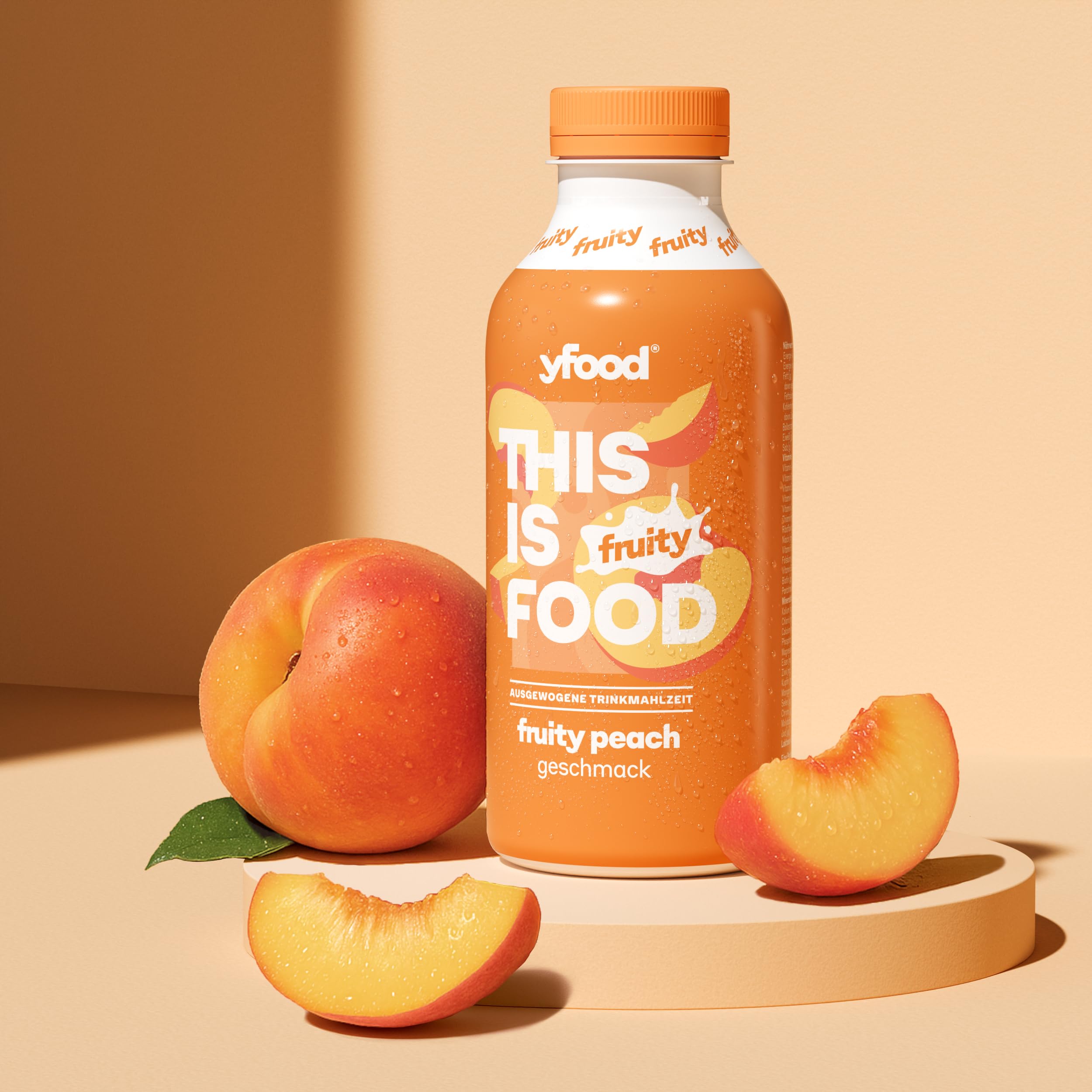 yfood Fruity Peach, repas prêt à boire, THIS IS FOOD, substitut de repas, 27 g de protéines, 26 vitamines et minéraux (12 x 500 ml), goût pêche