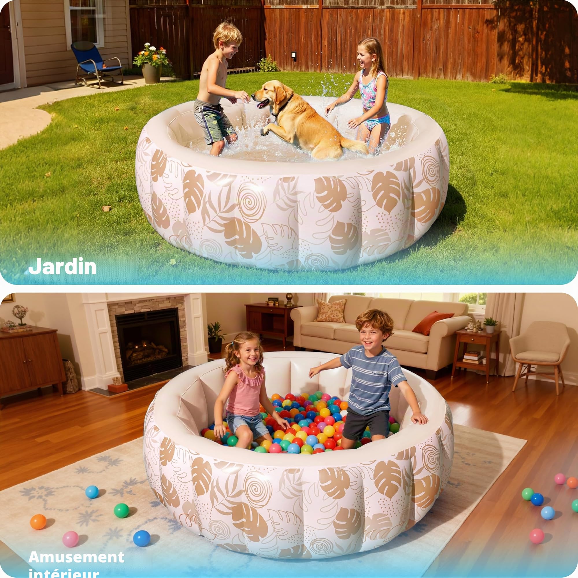 SLOOSH Piscine gonflable de 1,7 x 50,8 cm, durable, épaisse, de luxe, avec dossier confortable pour l'été, les fêtes aquatiques, le jardin, la pelouse, sable