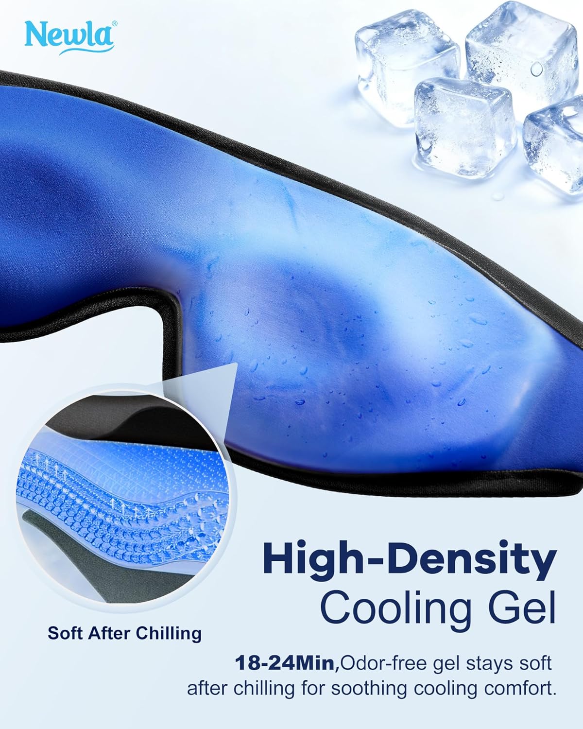 Cooling Gel Eye Mask for Puffy Eyes, Larger Full-Eye Cold Compress for Swelling, Ice-Cold Therapy, Forehead & Upper Cheek Cooling Relief, Reusable Headache and Migraine Mask, FSA Eligible HSA, Black