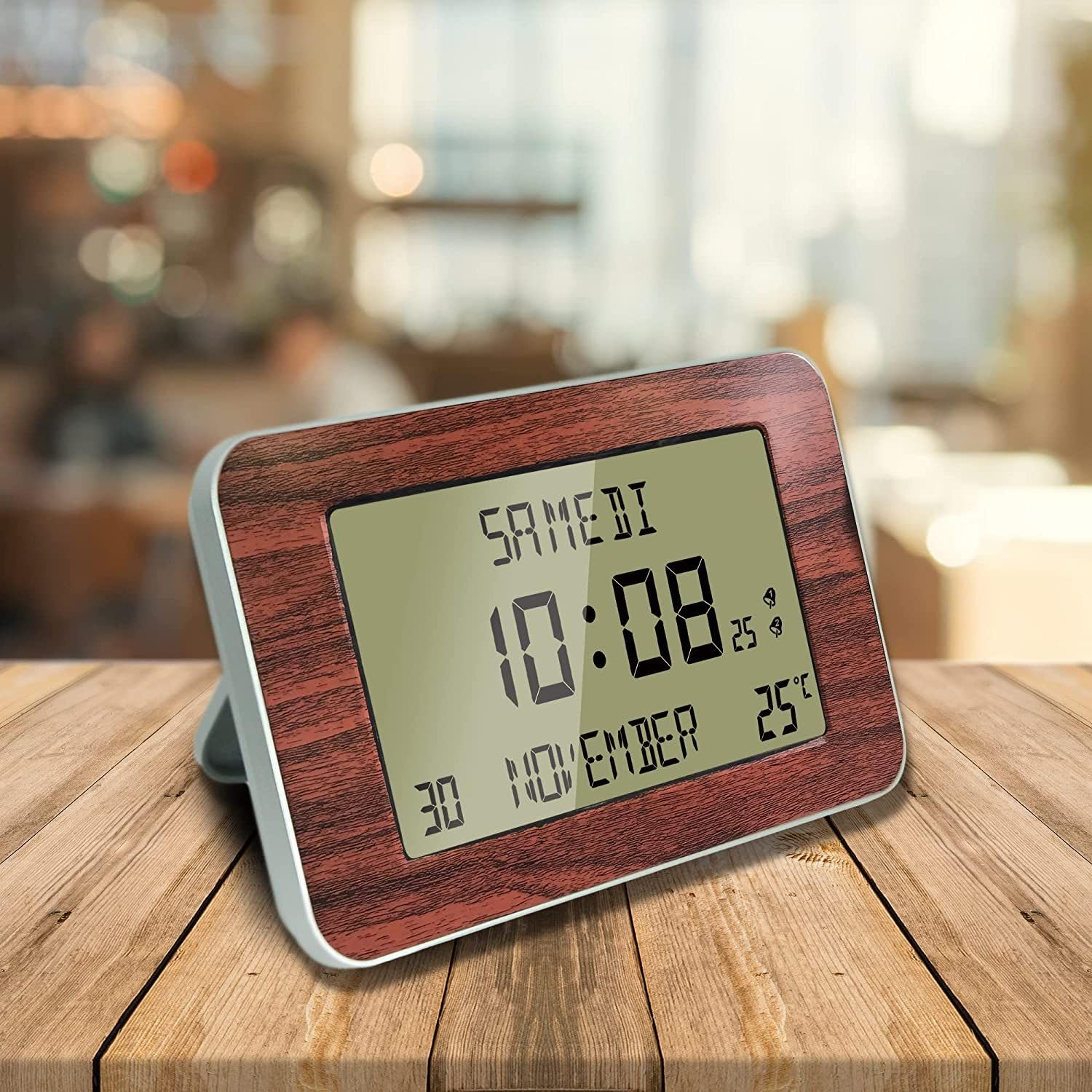 FISHTEC Horloge Réveil Numérique Murale Radiopilotée Grands Chiffres 6 Langues 2 Alarmes Température