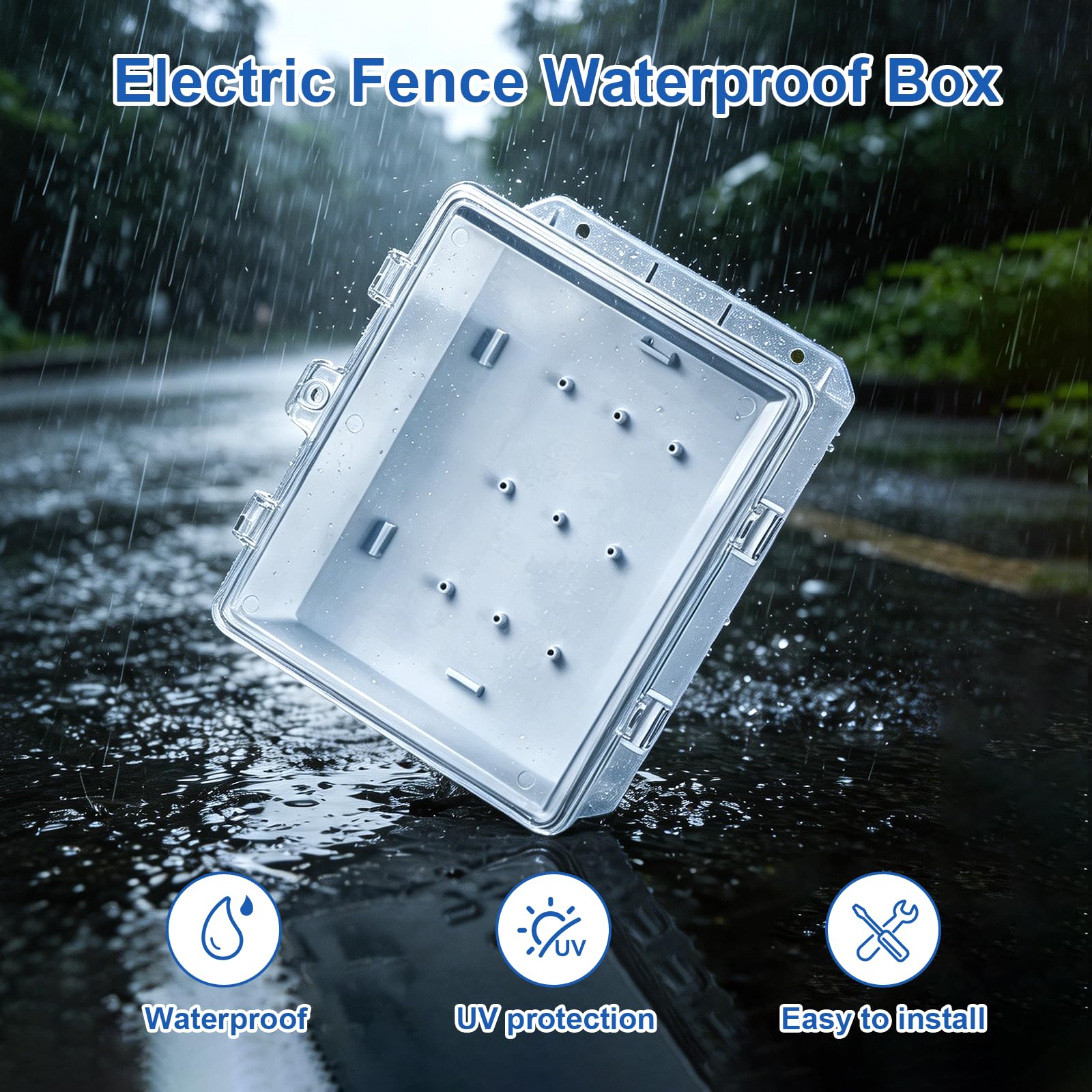 Caja impermeable para cerca eléctrica + Cuerda Polywire (200 m / 656 ft) – 6 hebras de acero inoxidable, antioxidante, alta conductividad – para exterior, tapa transparente