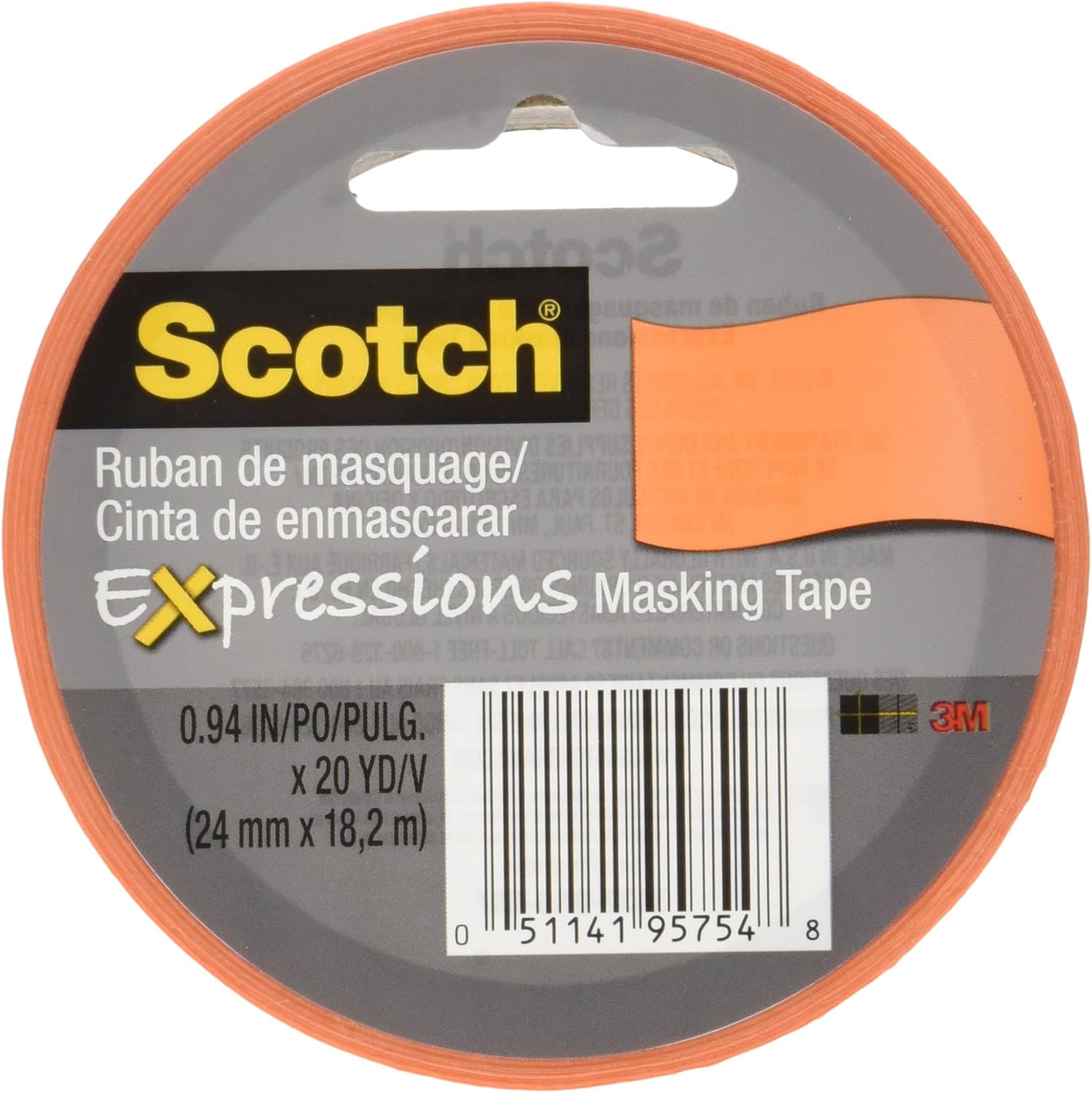 Scotch Decorative Masking Tape .94"X20yds, Orange Tools