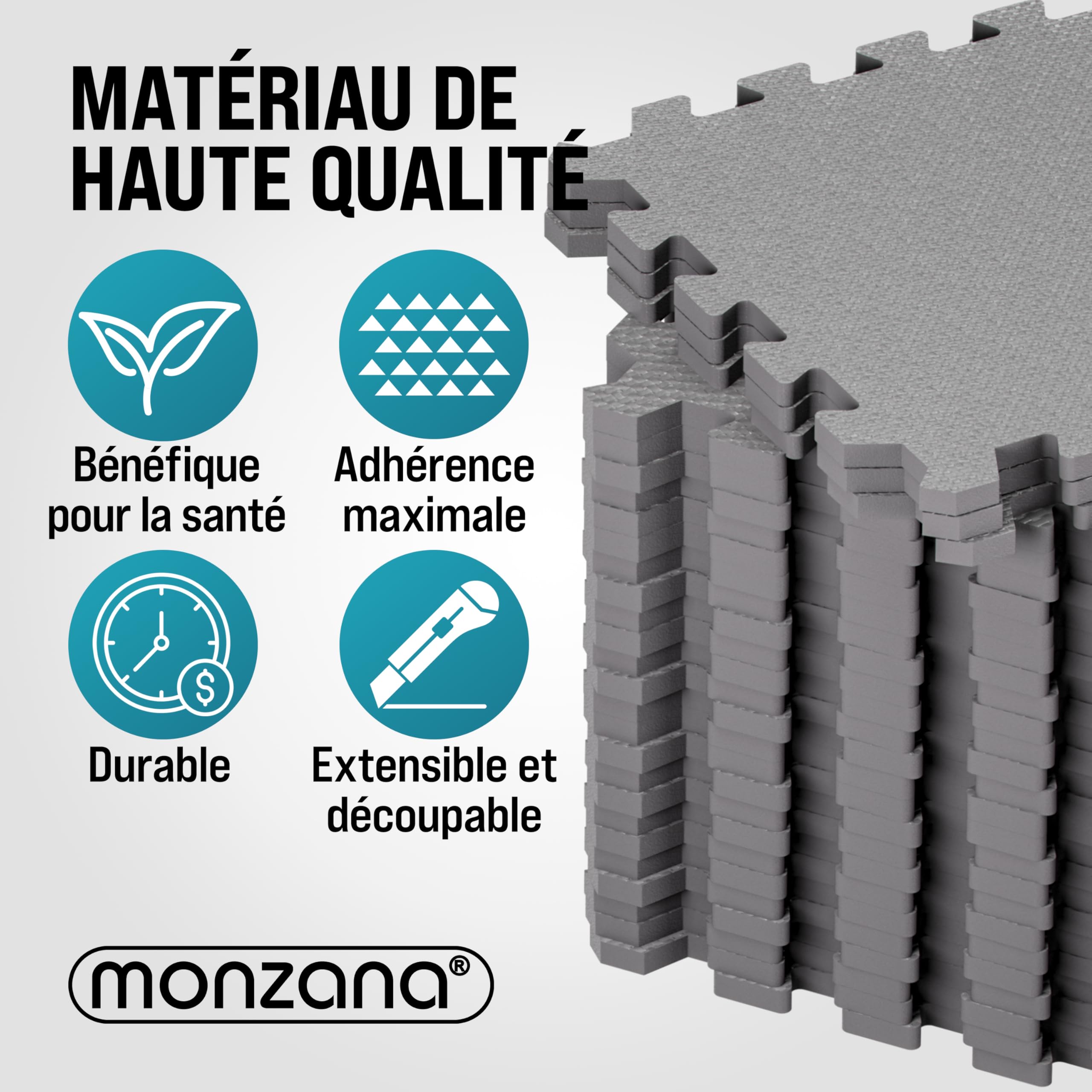 MONZANA® Tapis de Protection de Sol Gris 31x31 cm Mousse EVA 36 pièces Dalles de Protection Sport Piscine Jeu Enfant