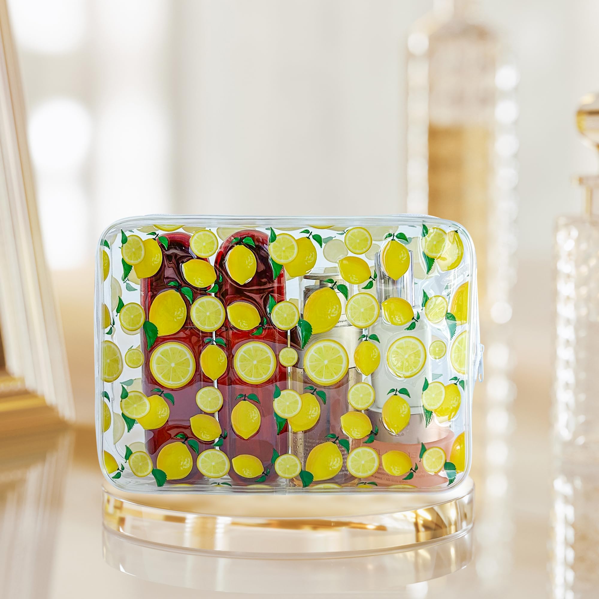 2 sacchetti PVC rosso ciliegia, borsa impermeabile per cosmetici e articoli da toilette, stampa al limone, 2 pezzi, custodia da viaggio