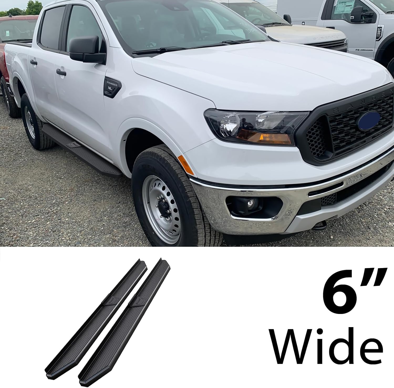 HD Ridez Flat Style Running Board 6" Black Compatible with Ford Ranger 2019-2026 SuperCrew Cab 4-Door (Nerf Bar Side Steps Side Bars)
