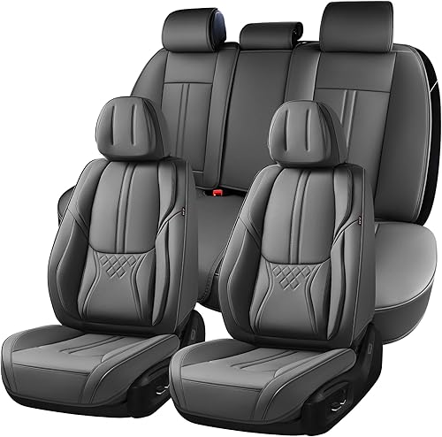 Juego completo de fundas de asiento delantero y trasero para automóvil, universales, piel sintética impermeable, compatible con airbag, para la