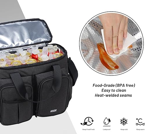 Miniatura 9 de MIER Lonchera para hombre, resistente, 20 latas, grande, aislada, a prueba de fugas, suave, con múltiples bolsillos para mujeres adultas, trabajo