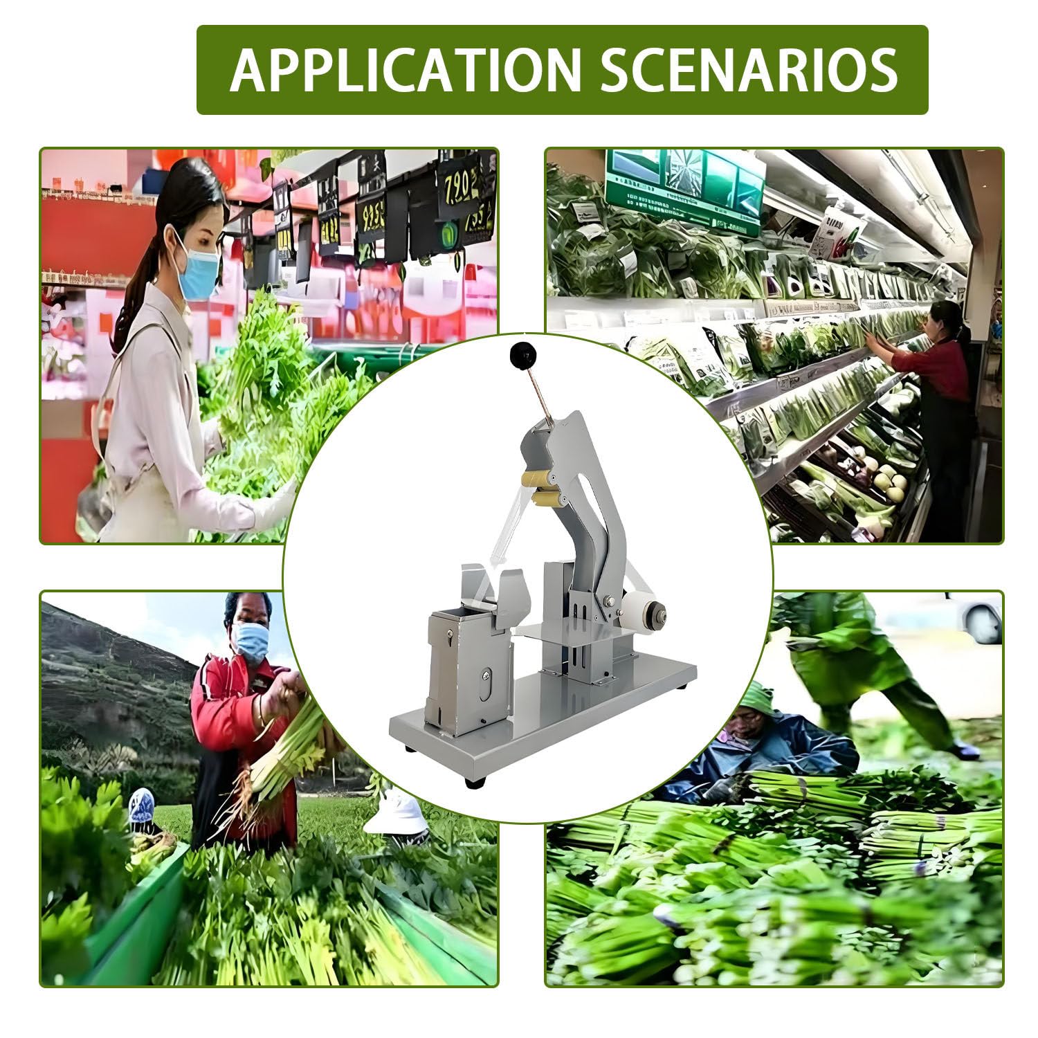 Atadora semiautomática de envasado de verduras, mango ergonómico y resorte de retorno, para frutas, cebolletas y cilantro en cocina/granja
