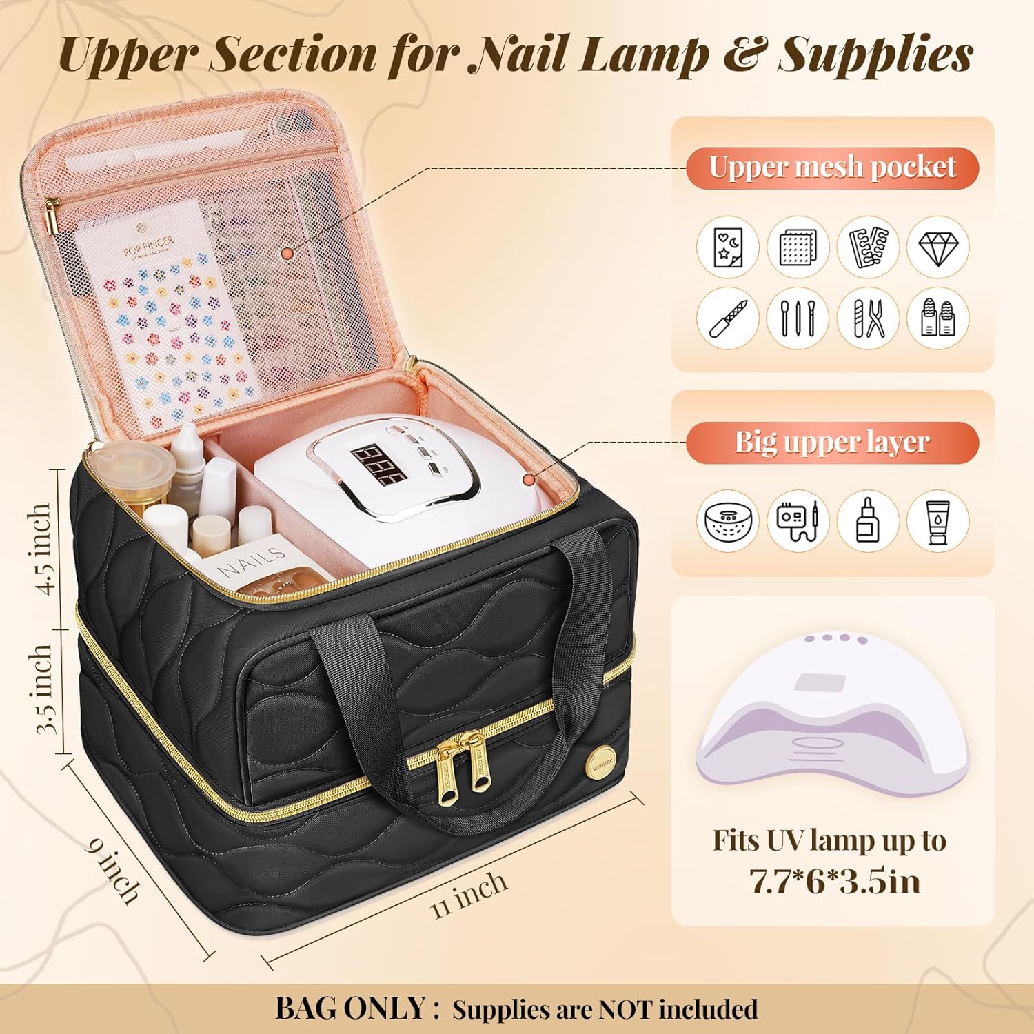 YOREPEK Nail Polish Organizer Holds 42+ Bottles (15ml/0.5 fl.oz), 2-Layer Nail Travel Case with Compartments for Nail Stuff, Nail Tech Organizers and Storage for Supplies, Gifts for Manicurist, Black