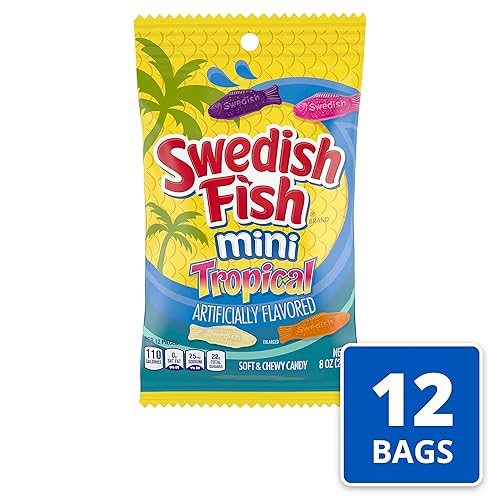 Miniatura 4 de SWEDISH FISH Mini dulces tropicales suaves y masticables, caramelos a granel, bolsas de 12 - 8 onzas