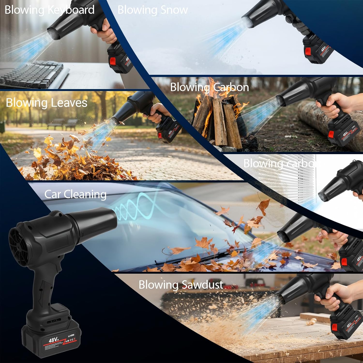 Cordless Leaf Blower, 500000RPM/min Turbo Jet Blower with 2 * 4000mAh Battery, 1200G Thrust 2.8LB Lightweight Handheld Blower for Lawn Care, Home, Car, Garage Cleaning
