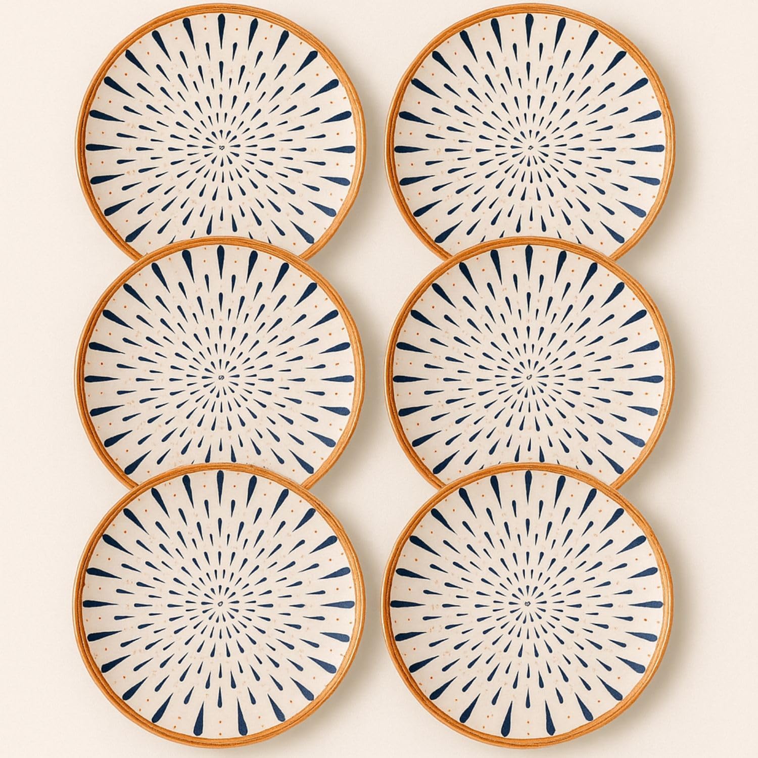 Japanese Style Ceramic Dinner Plates | Droplets Print Porcelain Tableware | Microwave & Dishwasher Safe | 25 cm Round Plates for Dining (Pack of 6, Droplets Dinner Plates)