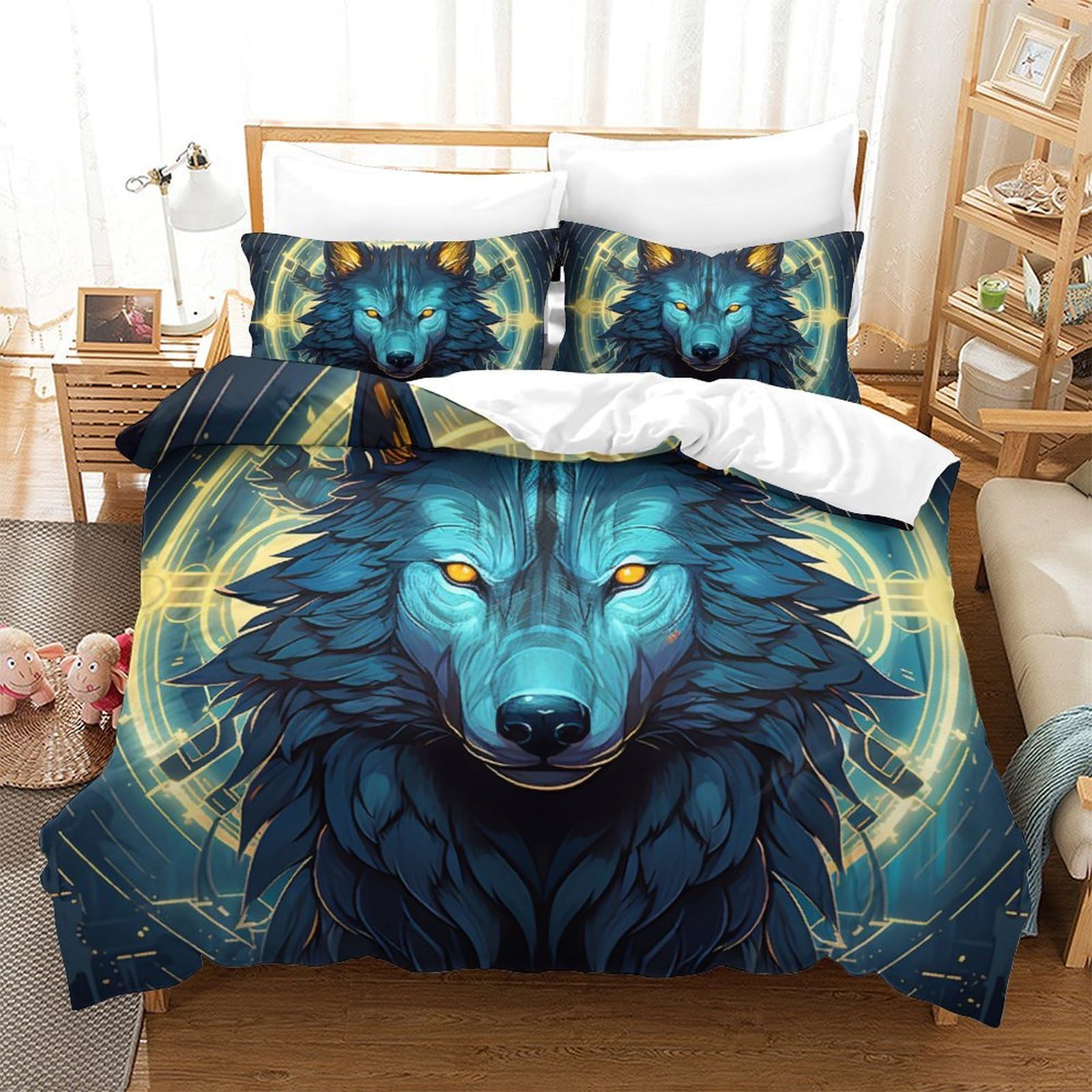 Housse de couette loup 3D microfibre 260x220 parure de lit ado