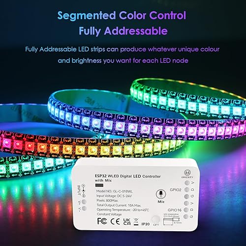 Miniatura 3 de Ericsity Controlador de tira de luz LED WLED con micrófono, controlador LED direccionable RGB RGBW WS2812B SK6812 WS2811 TM1814 WS2813 WS2815 5-24V