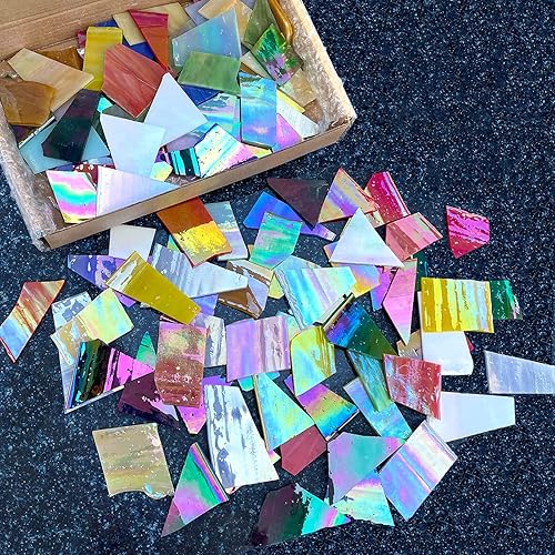 Miniatura 4 de LITMIND Piezas de vidrieras iridiscentes de 2.2 libras, piezas de vidrio de mosaico irregulares y restos de vitrales rotos para manualidades en