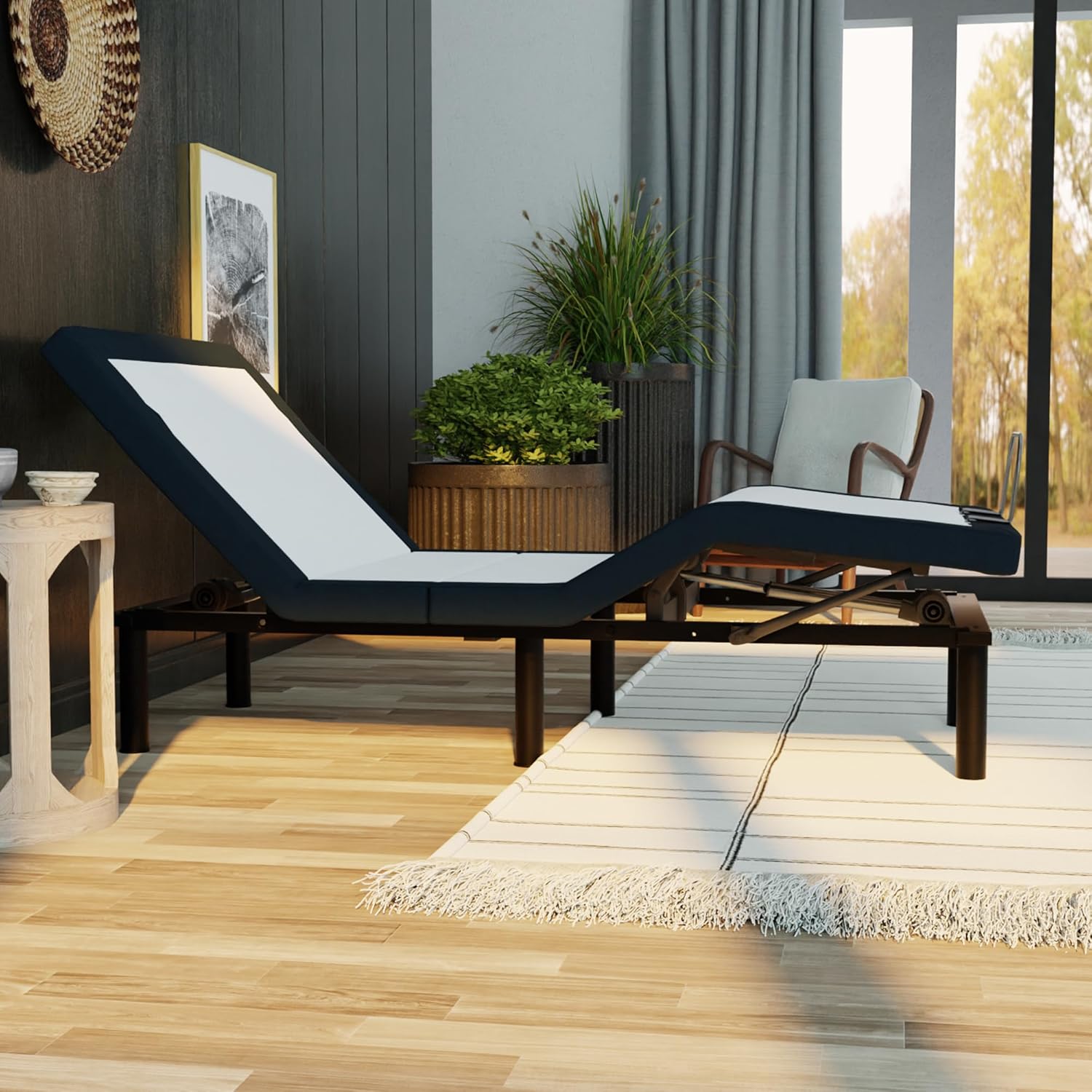 Adjustable Bed Base with Simple Head and Foot Articulations, Wireless Remote, Twin XL Size, Grey