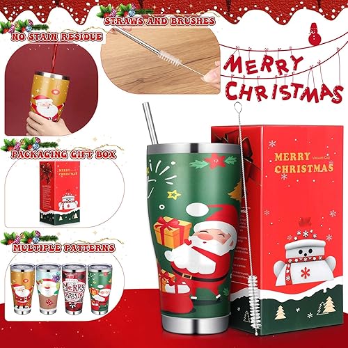 Miniatura 9 de Mifoci 4 vasos de Navidad de 30 onzas con tapa y pajita, taza de Navidad de acero inoxidable, vaso de Navidad con doble aislamiento, vaso de café