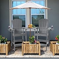 Vista 9 de FUNBERRY Juego de 2 sillas altas Adirondack con mesa de conexión extraíble, silla de balcón alta para todo tipo de clima con portavasos