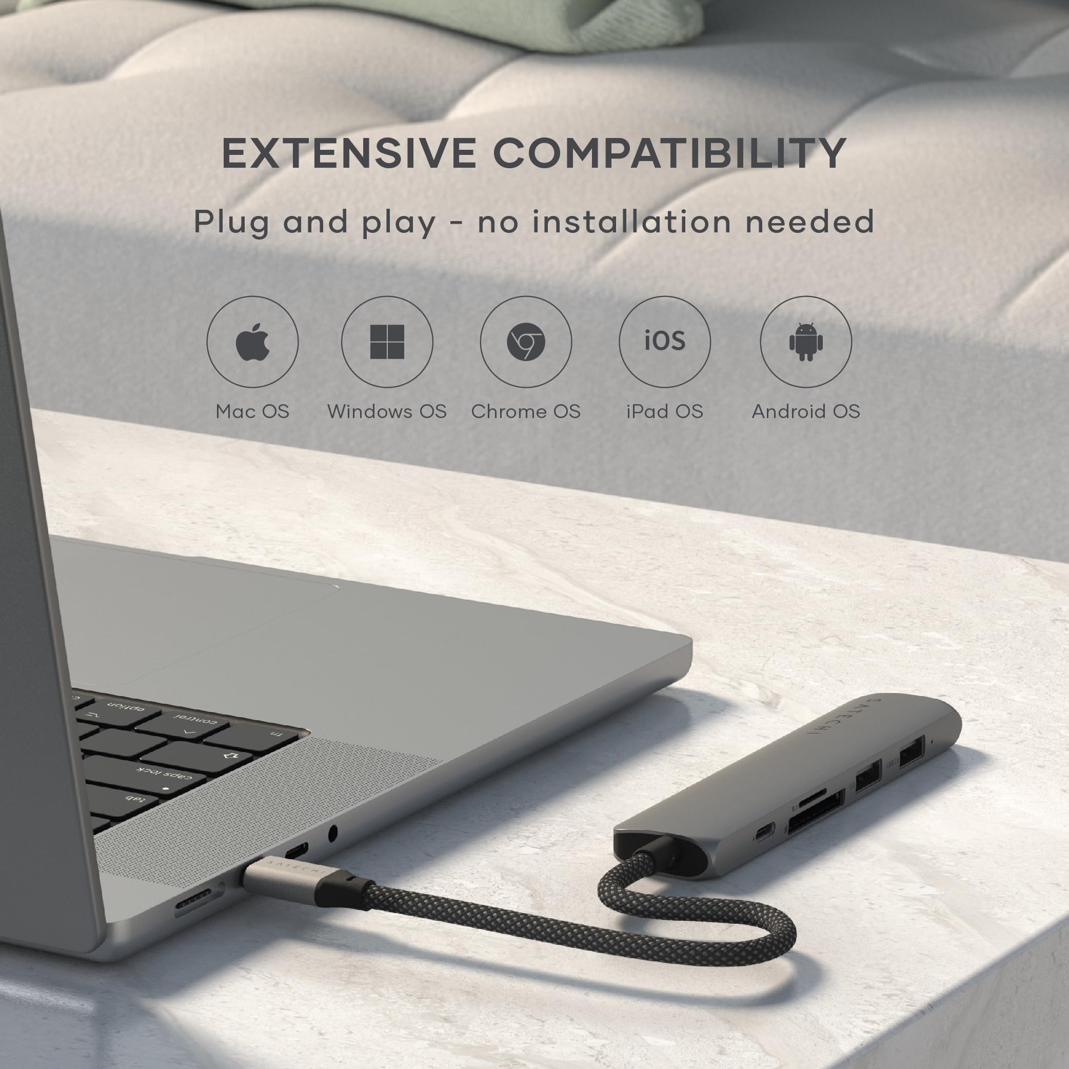 Satechi 6 in 1 USB C Hub Multiport Adapter with HDMI 4K@60Hz, 100W