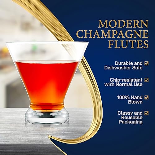 Miniatura 10 de NutriChef Vasos de Martini transparentes de 8.4 onzas, 2 juegos de base pesada soplados a mano, elegantes cristalería de cóctel sin tallo para